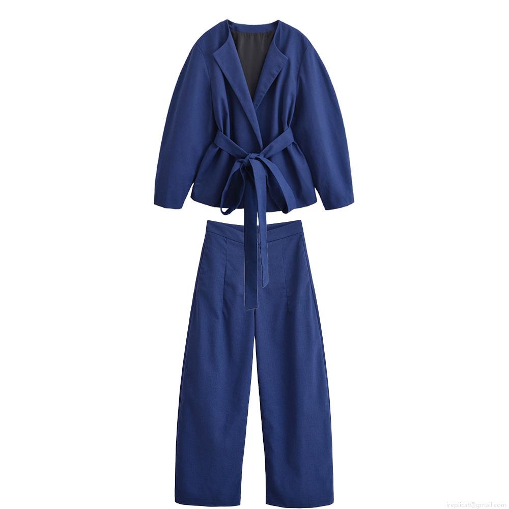 Women's 2 Piece Outfits Kimono Style Tie Waist Jacket And High Waist Wide Leg Pants Set Solid Color Polyester Casual Streetwear Suit Women's 2 Piece Outfits Kimono Style Tie Waist Jacket And High Waist Wide Leg Pants Set Solid Color Polyester Casual Streetwear Suit