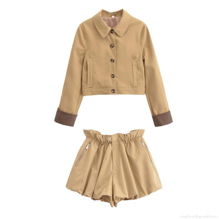 Women Fashion Casual Two Piece Set Polyester Short Windbreaker Jacket and High Waist Shorts Streetwear Solid Color Outfits Pieces Women Fashion Casual Two Piece Set Polyester Short Windbreaker Jacket and High Waist Shorts Streetwear Solid Color Outfits Pieces