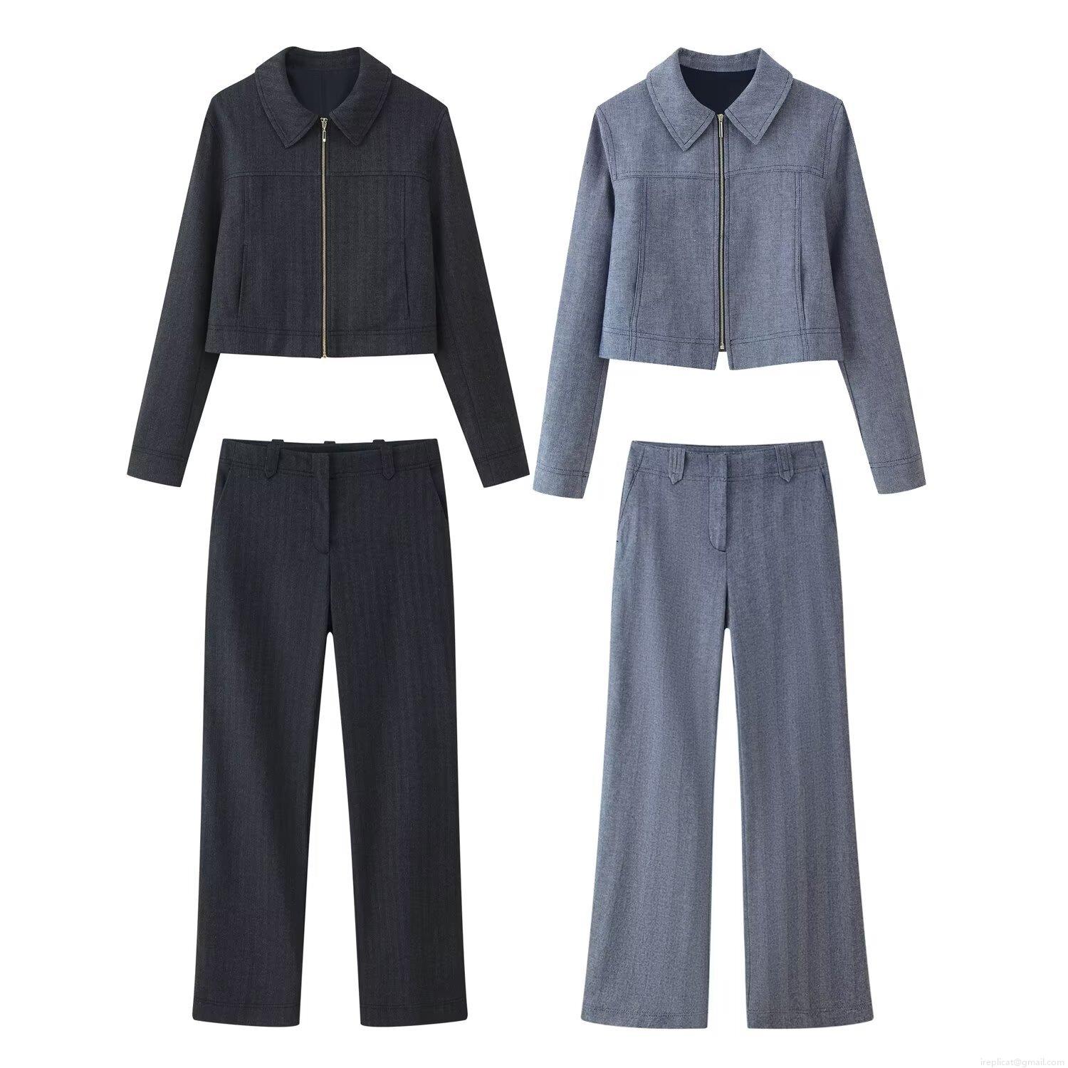 Women's Casual Two Piece Pants Set Fashion Short Zipper Jacket And High Waist Wide Leg Trousers Solid Color Streetwear Autumn Outfit Suit Women's Casual Two Piece Pants Set Fashion Short Zipper Jacket And High Waist Wide Leg Trousers Solid Color Streetwear Autumn Outfit Suit