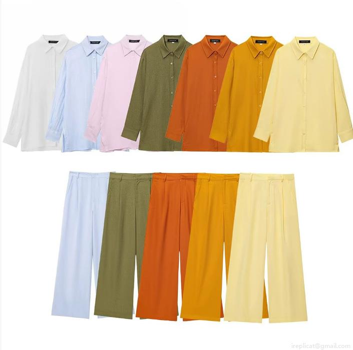 Women's Casual Two Piece Set Linen Texture Long Sleeve Button Down Shirt and High Waist Wide Leg Pants Loose Solid Color Summer Autumn Outfit Women's Casual Two Piece Set Linen Texture Long Sleeve Button Down Shirt and High Waist Wide Leg Pants Loose Solid Color Summer Autumn Outfit