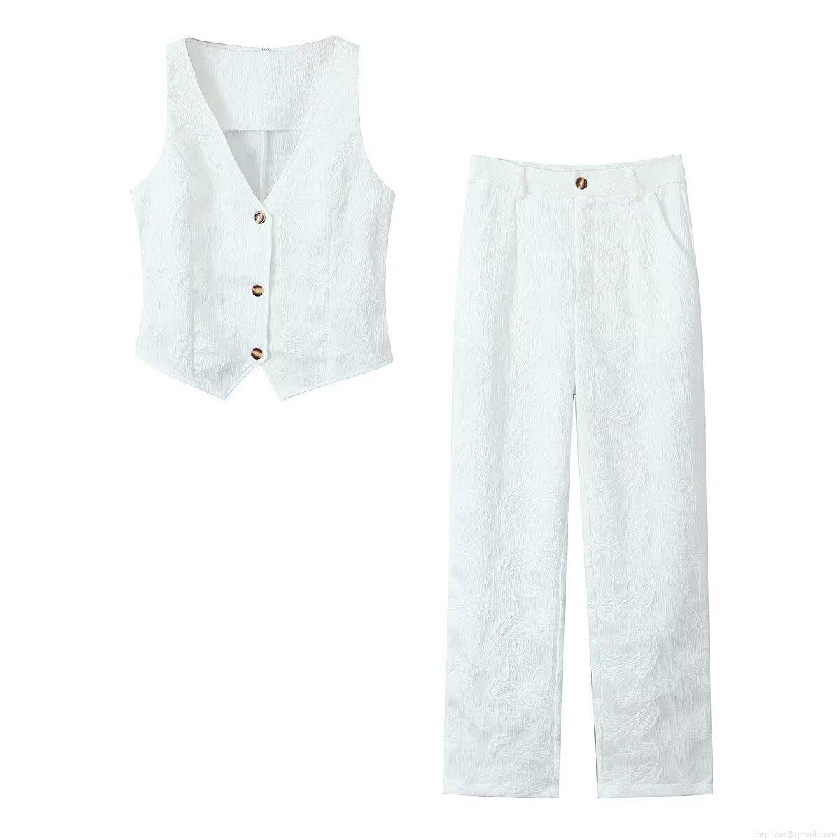 Women's 2 Piece Outfits Sets V Neck Button Down Vest Waistcoat and High Waisted Straight Leg Pants Set Textured Jacquard Fabric Casual Streetwear Suits for Women Women's 2 Piece Outfits Sets V Neck Button Down Vest Waistcoat and High Waisted Straight Leg Pants Set Textured Jacquard Fabric Casual Streetwear Suits for Women