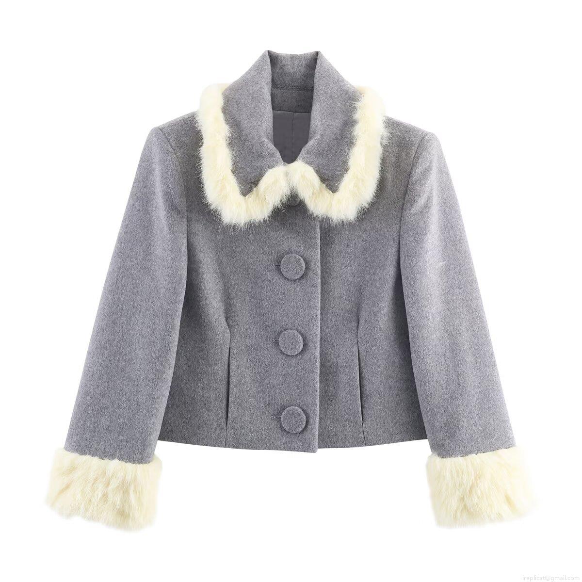 Women's 2 Piece Woolen Jacket And Shorts Set Faux Fur Trim Grey Long Sleeve Single Breasted Coat High Waist Shorts Elegant Autumn Winter Outfit Women's 2 Piece Woolen Jacket And Shorts Set Faux Fur Trim Grey Long Sleeve Single Breasted Coat High Waist Shorts Elegant Autumn Winter Outfit