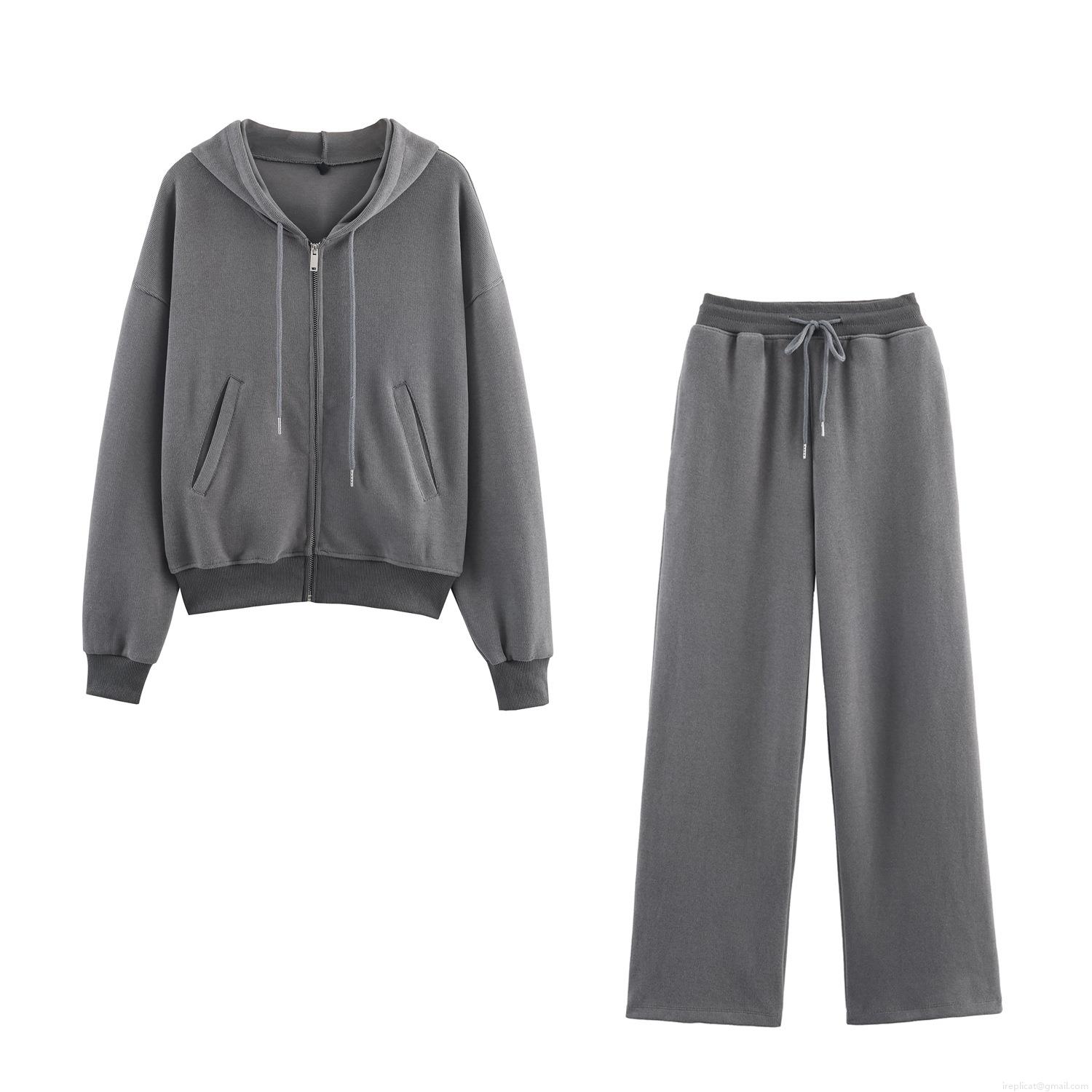 Women's Casual Ribbed Zip Up Hoodie and Wide Leg Pants Set 85% Cotton Blend Drawstring Loungewear Two Piece Sweatshirt Outfit for Daily Streetwear Women's Casual Ribbed Zip Up Hoodie and Wide Leg Pants Set 85% Cotton Blend Drawstring Loungewear Two Piece Sweatshirt Outfit for Daily Streetwear