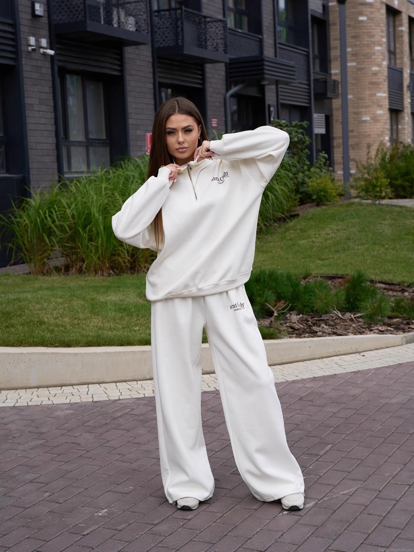 Women's Casual Two Piece Sportswear Set Half Zip Stand Collar Sweatshirt and Wide Leg Sweatpants Cotton Blend Loungewear Outfit Streetwear For Women Women's Casual Two Piece Sportswear Set Half Zip Stand Collar Sweatshirt and Wide Leg Sweatpants Cotton Blend Loungewear Outfit Streetwear For Women