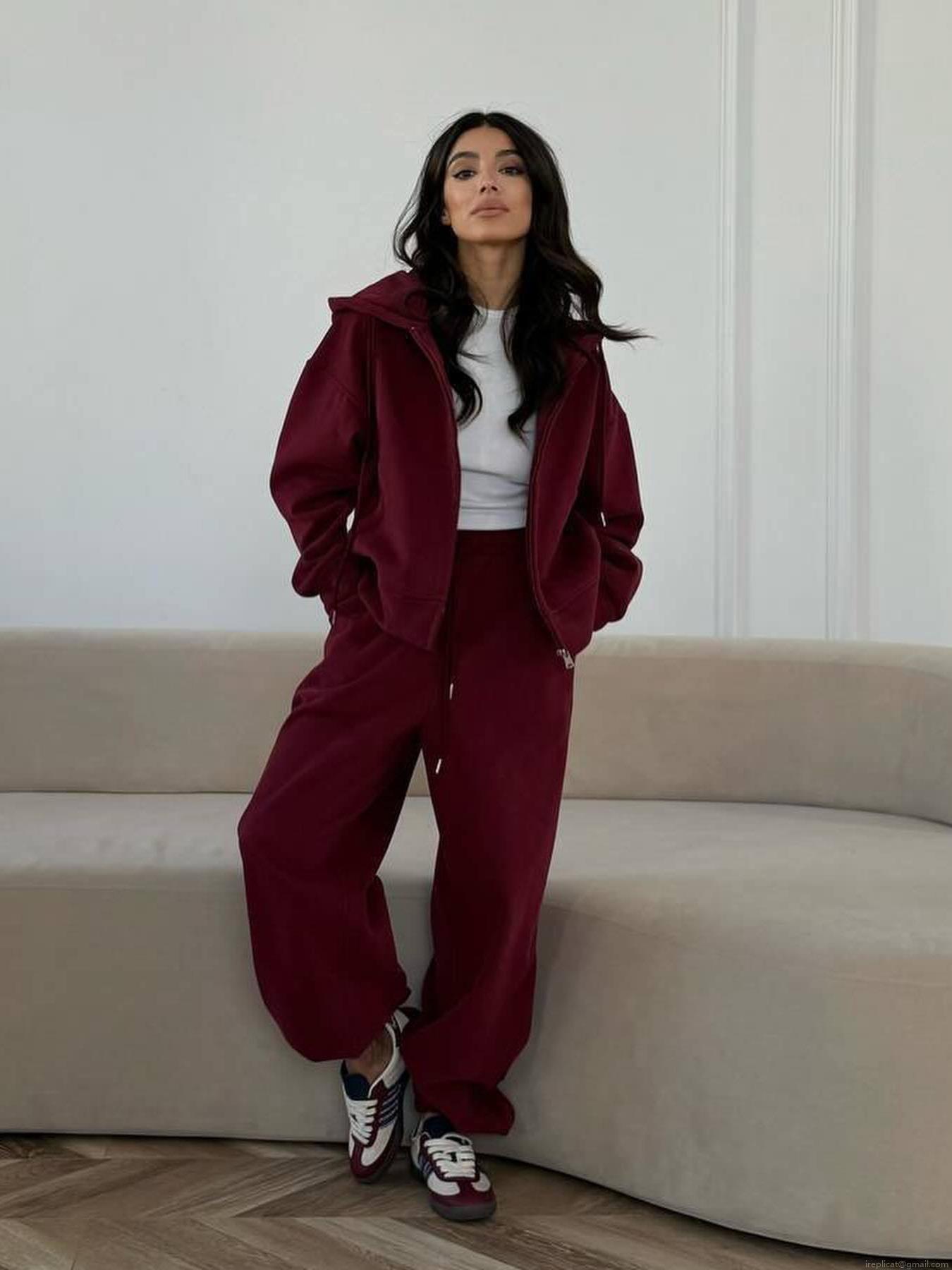 Women's Casual 100% Cotton Sweatshirt Set Zip-Up Hooded Jacket And High Waist Wide Leg Sweatpants Two-Piece Solid Color Loungewear Sporty Outfit Women's Casual 100% Cotton Sweatshirt Set Zip-Up Hooded Jacket And High Waist Wide Leg Sweatpants Two-Piece Solid Color Loungewear Sporty Outfit