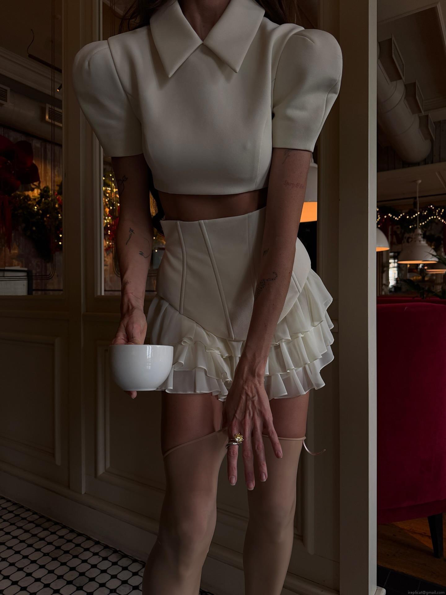 Women's 2 Piece Skirt Set Creamy White Puff Short Sleeve Lapel Crop Top And Layered Ruffle High Waist Mini Skirt Elegant Sexy Summer Streetwear Outfit Women's 2 Piece Skirt Set Creamy White Puff Short Sleeve Lapel Crop Top And Layered Ruffle High Waist Mini Skirt Elegant Sexy Summer Streetwear Outfit