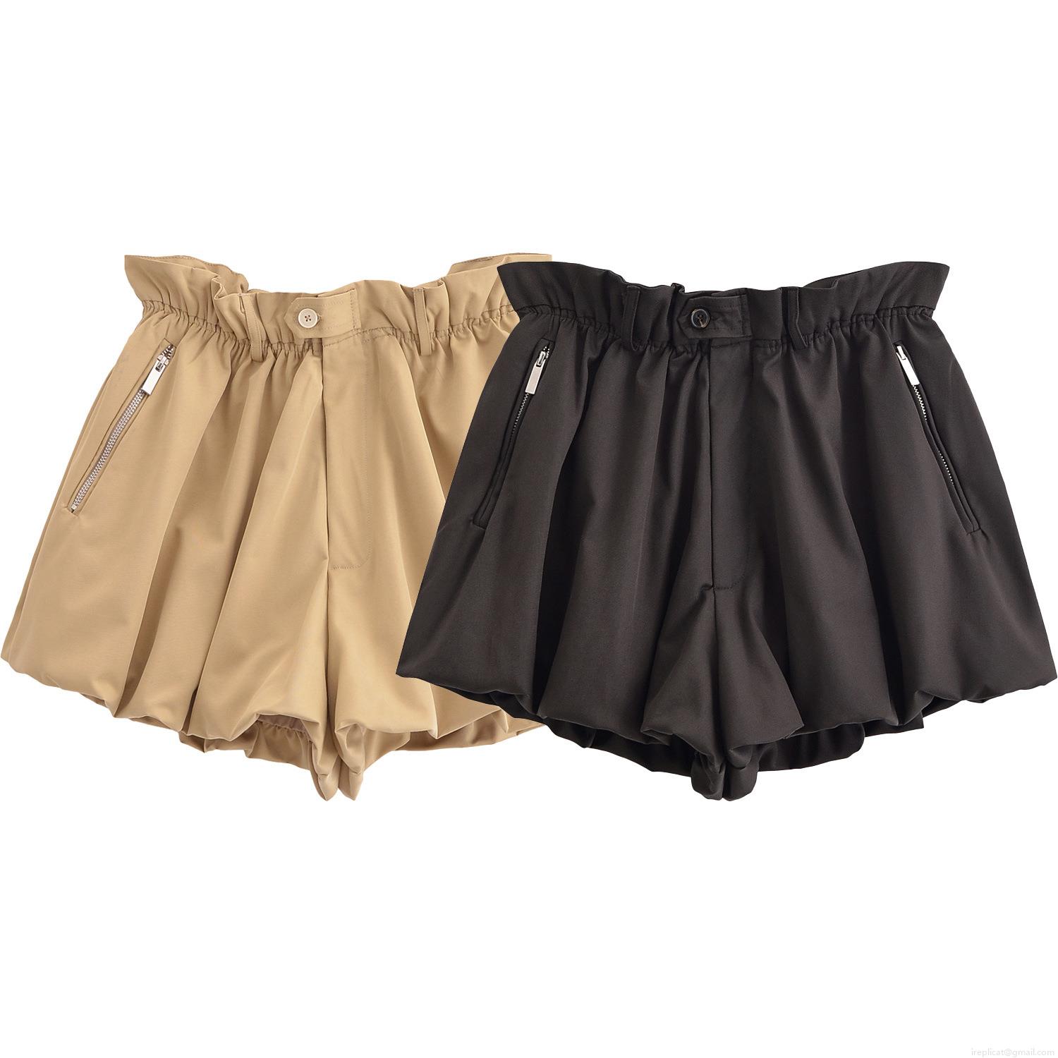 Women High Waisted Puff Shorts 100% Polyester Elastic Paperbag Waist Zipper Pockets Loose Fit Bubble Lantern Shorts Streetwear Casual Summer Shorts for Women