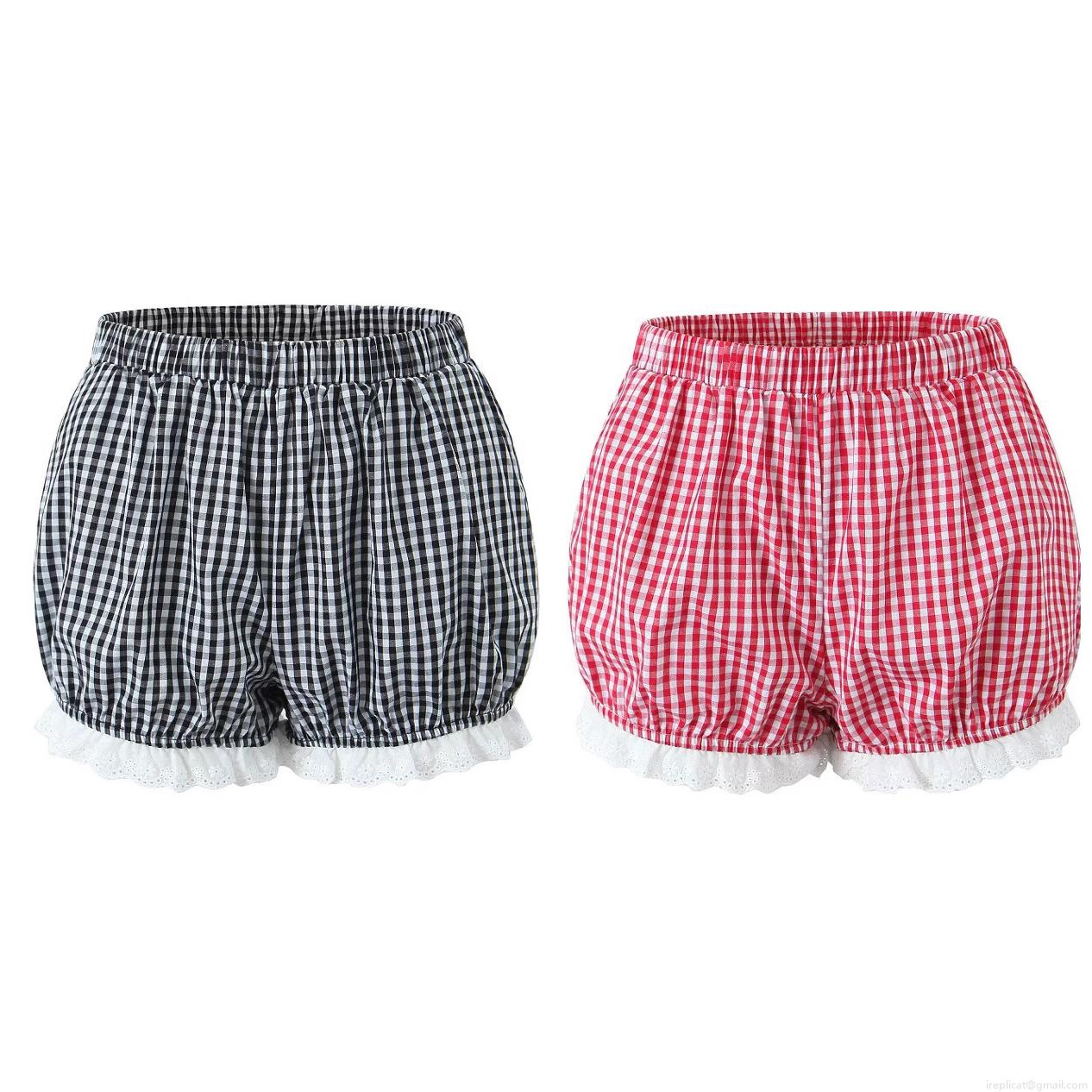 Women's Gingham Lace Trim Shorts Elastic Waist Plaid Bloomers Pumpkin Pants Streetwear Bottoms Summer Beach Casual Wear for Women