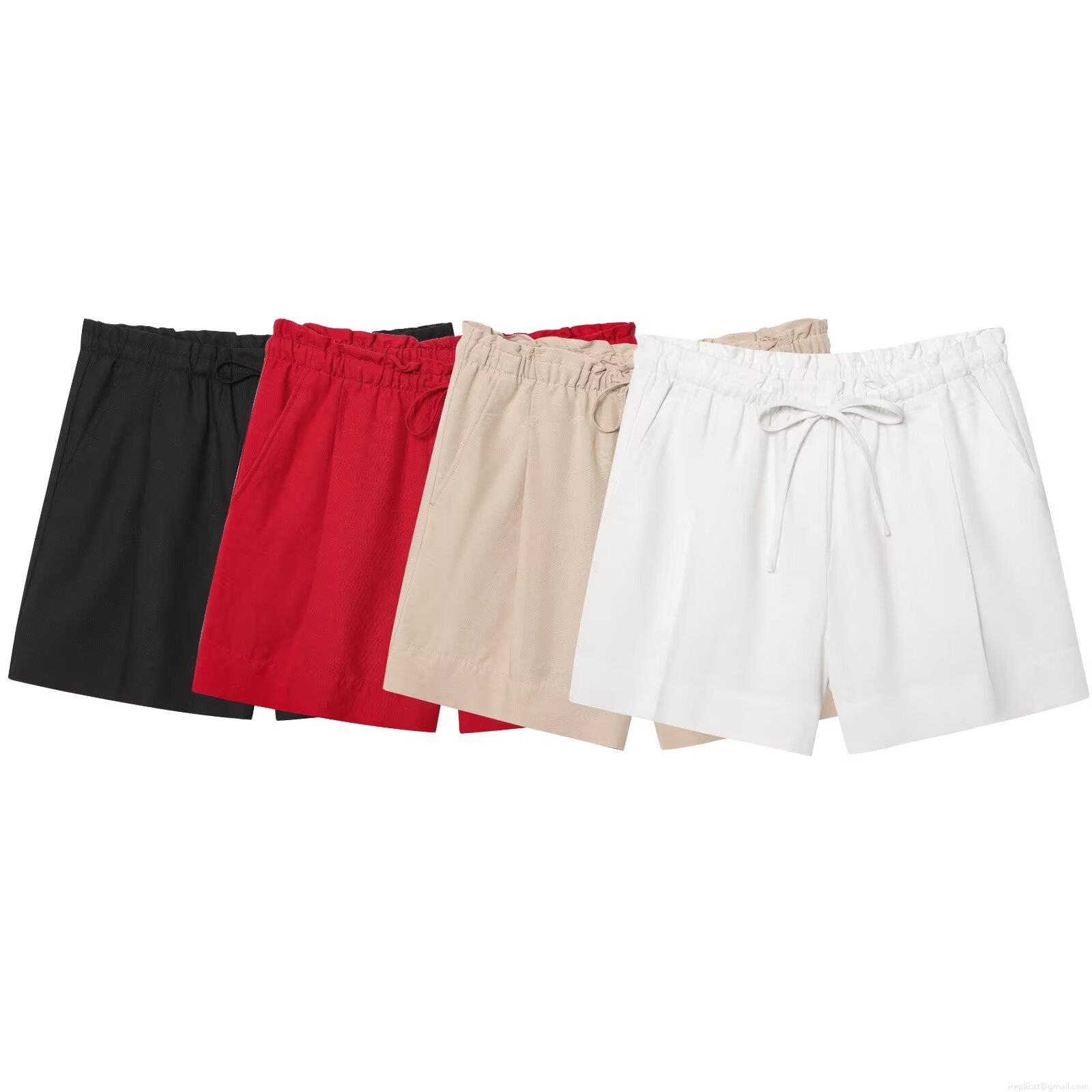 Women's Casual Cotton Linen Texture Shorts Elastic High Waist Drawstring Summer Solid Color Shorts With Side Pockets Breathable Loose Shorts For Beach Daily Wear