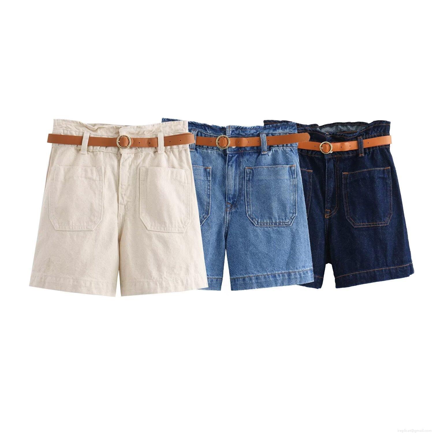 Women's Casual High Waisted Denim Shorts With Belt Loose Fit Cotton Blend Jean Shorts For Summer Vacation Ladies Fashion Bottoms