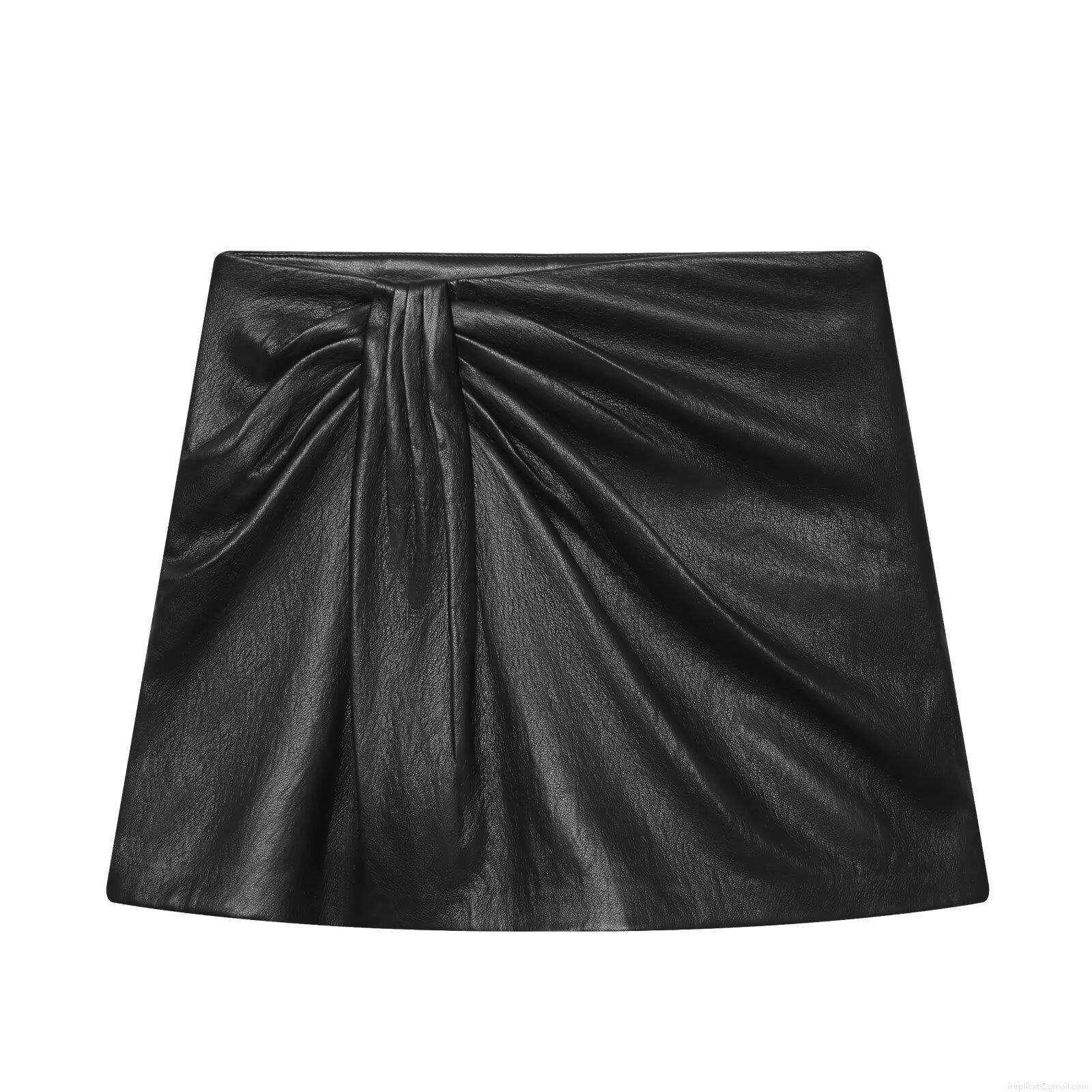 Women's Black Faux Leather Ruched Skort Mid-Low Waist PU Leather Mini Shorts Pleated Bodycon Shorts Skirts For Women Party Clubwear Trendy Casual Bottoms