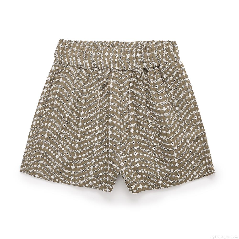 Women's High Waist Floral Embroidery Cotton Blend Shorts Casual Elastic Waist Summer Beach Boho Hot Pants Olive Green With White Flower Detail Women's High Waist Floral Embroidery Cotton Blend Shorts Casual Elastic Waist Summer Beach Boho Hot Pants Olive Green With White Flower Detail