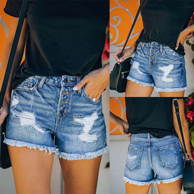 Women's High Waisted Denim Shorts Distressed Ripped Frayed Raw Hem Multi Button Fly Cotton Blend Jean Shorts Streetwear For Summer Women