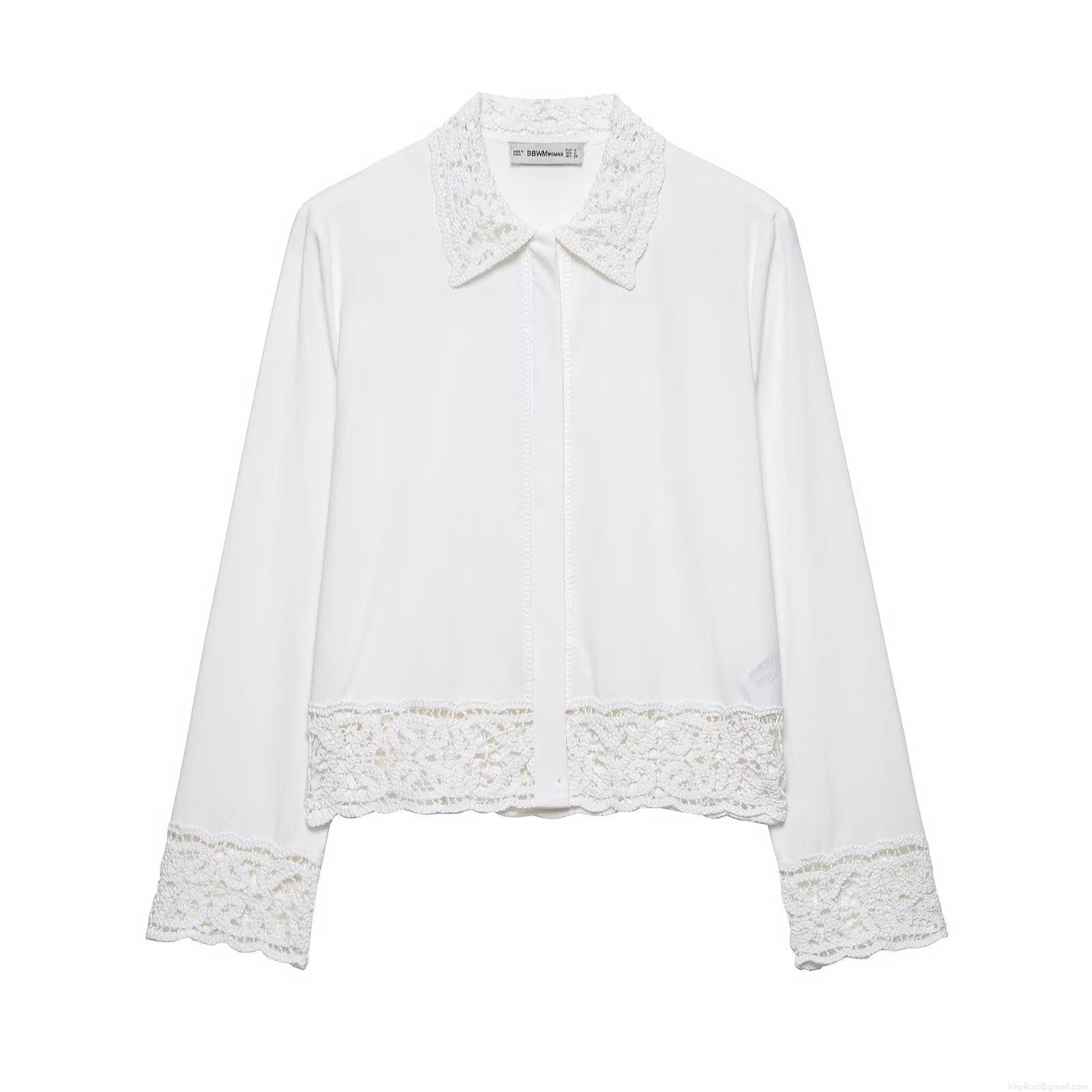 Women's Polyester Lace Two Piece Set Long Sleeve Button Down Shirt And High Waist Shorts Elegant Summer Vacation Casual Streetwear Outfit