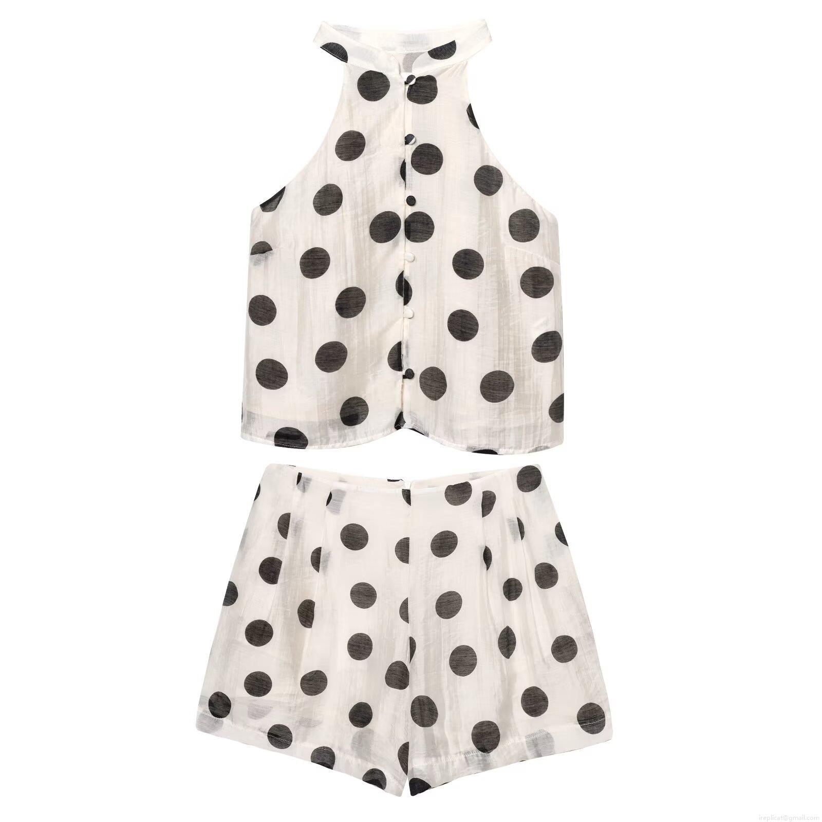 Women's Polka Dot Halter Neck Sleeveless Top And Casual Shorts Summer Retro Two Piece Set Vacation Outfit For Lady