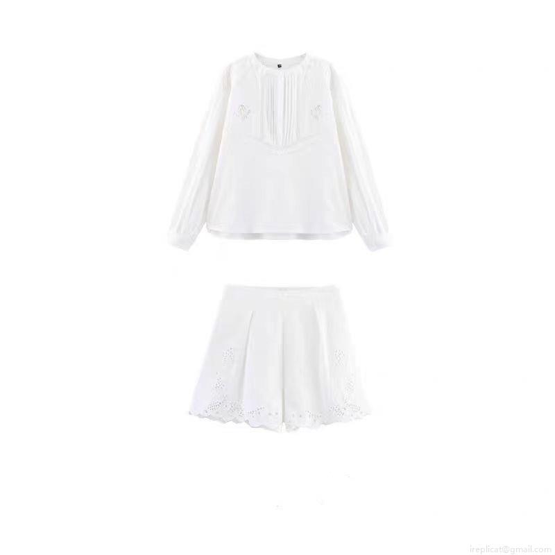 Women's White Cotton Blend Embroidery Hollow Out Blouse And Shorts Casual Two Piece Set Floral Lace Top Short Pant Summer Beach Outfits For Women