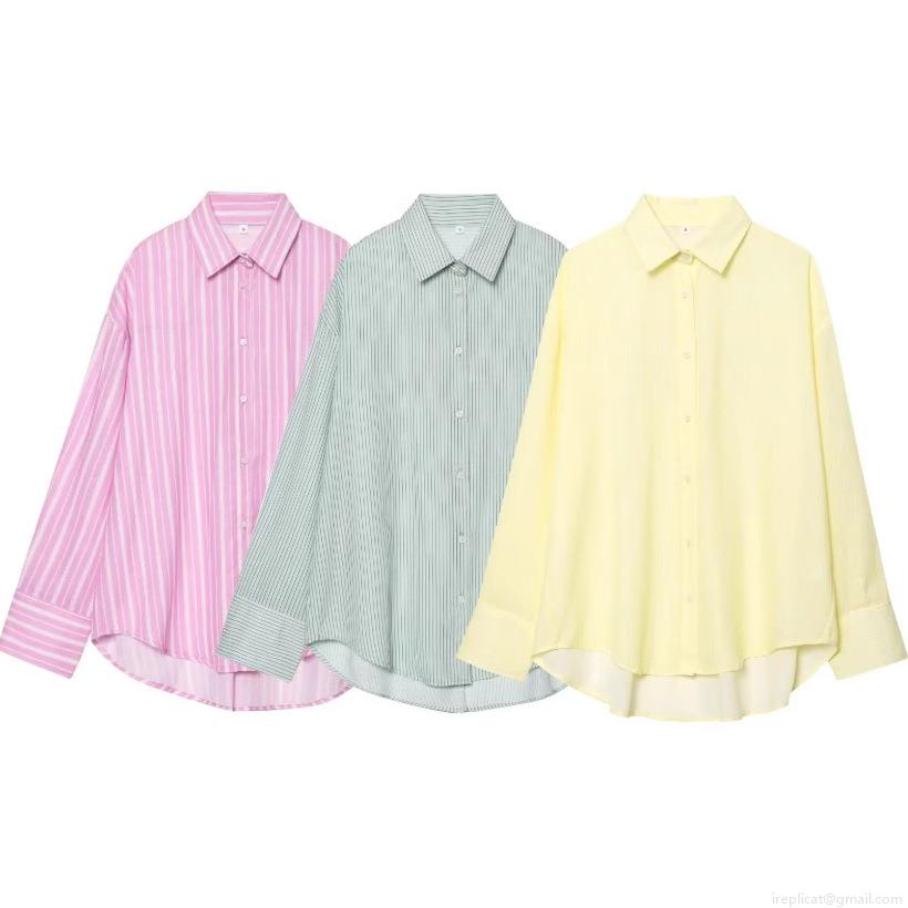 Women's 2 Piece Striped Set Cotton Linen Long Sleeve Button Up Shirt And Elastic Waist Shorts Casual Summer Beach Outfits Loose Fit Streetwear