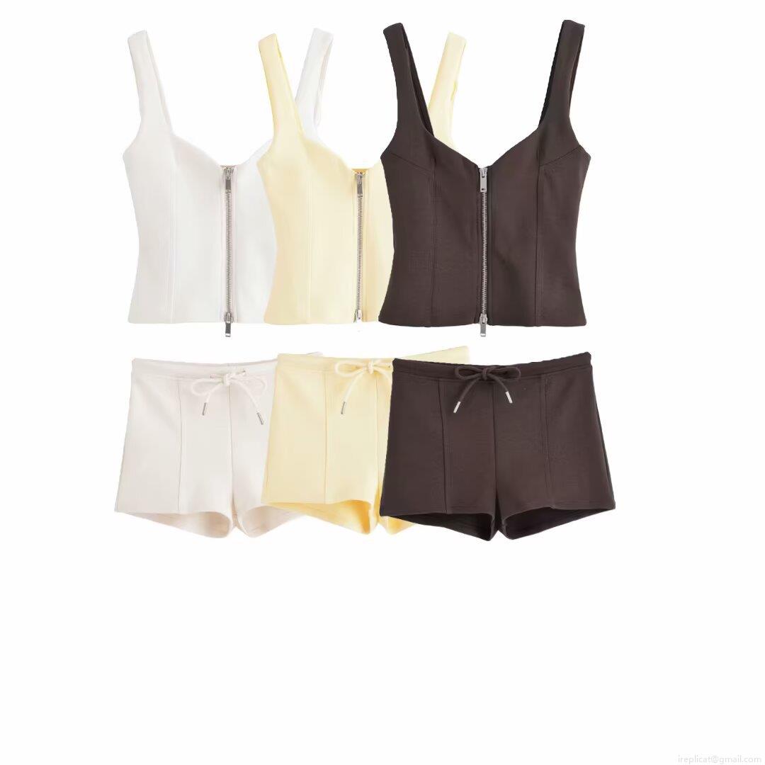 Women's Two Piece Casual Shorts Set Sleeveless Slim Fit Full Zip Tank Top and High Waist Drawstring Athletic Shorts Summer Streetwear Outfit