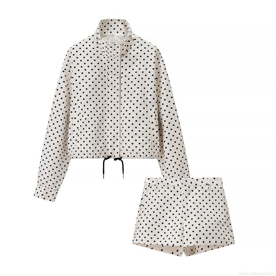 French Vintage Polka Dot Two Piece Outfits For Women Long Sleeve Zip Up Drawstring Jacket And High Waist Shorts Polyester Casual Streetwear Sets