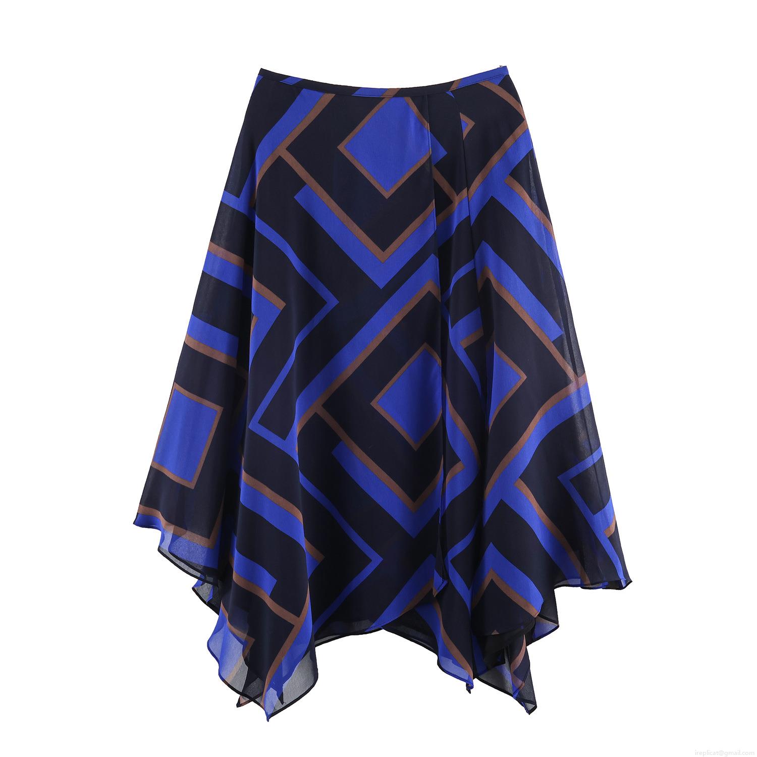 Women's Geometric Print Asymmetric Midi Skirt Chiffon Vacation Style High Waist Invisible Zipper Skirt for Women Holiday Daily Casual Wear