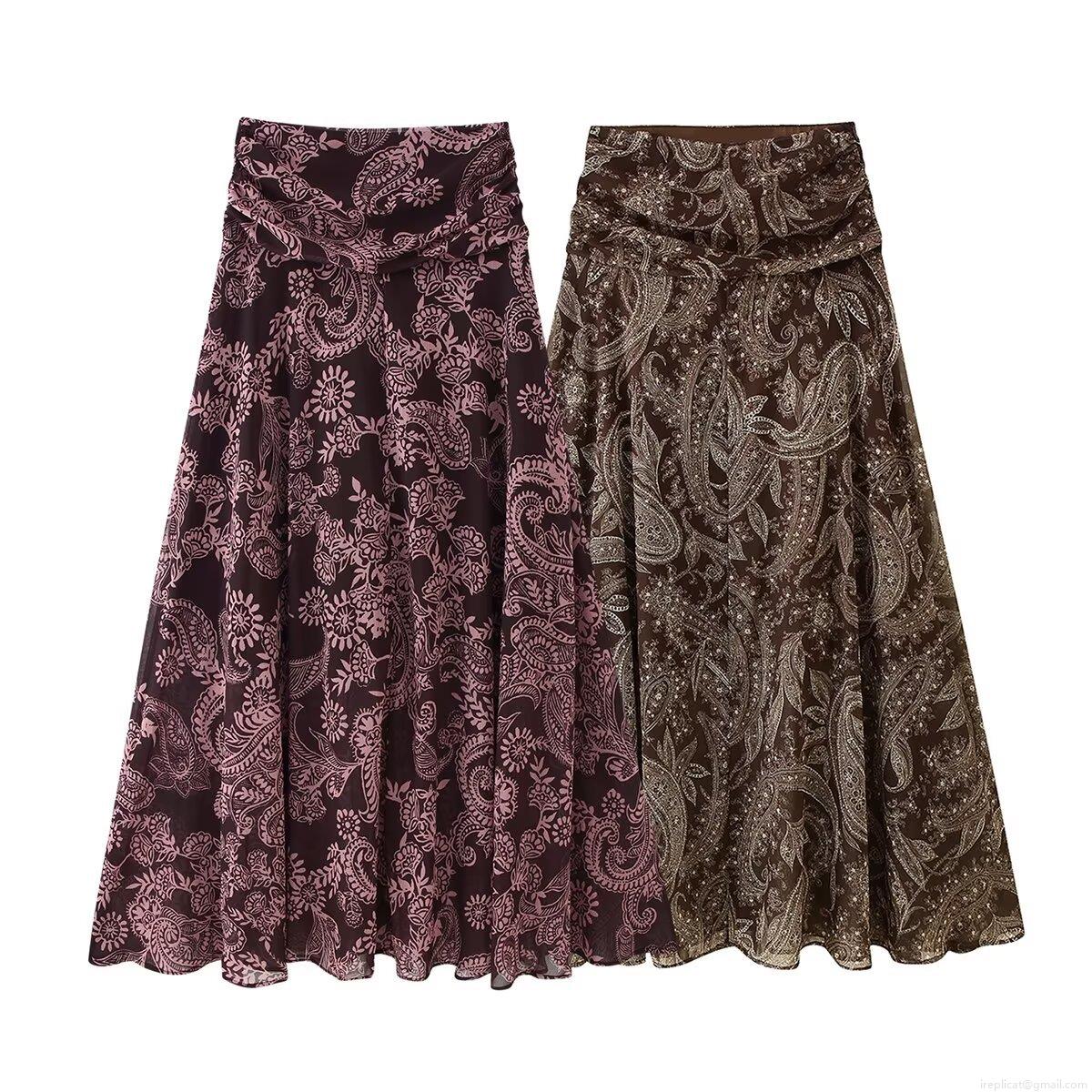 Women's Paisley Print Maxi Skirt Bohemian High Waist Pleated A-Line Chiffon Skirt Retro Streetwear Flowy Summer Vacation Party Elegant Polyester Apparel