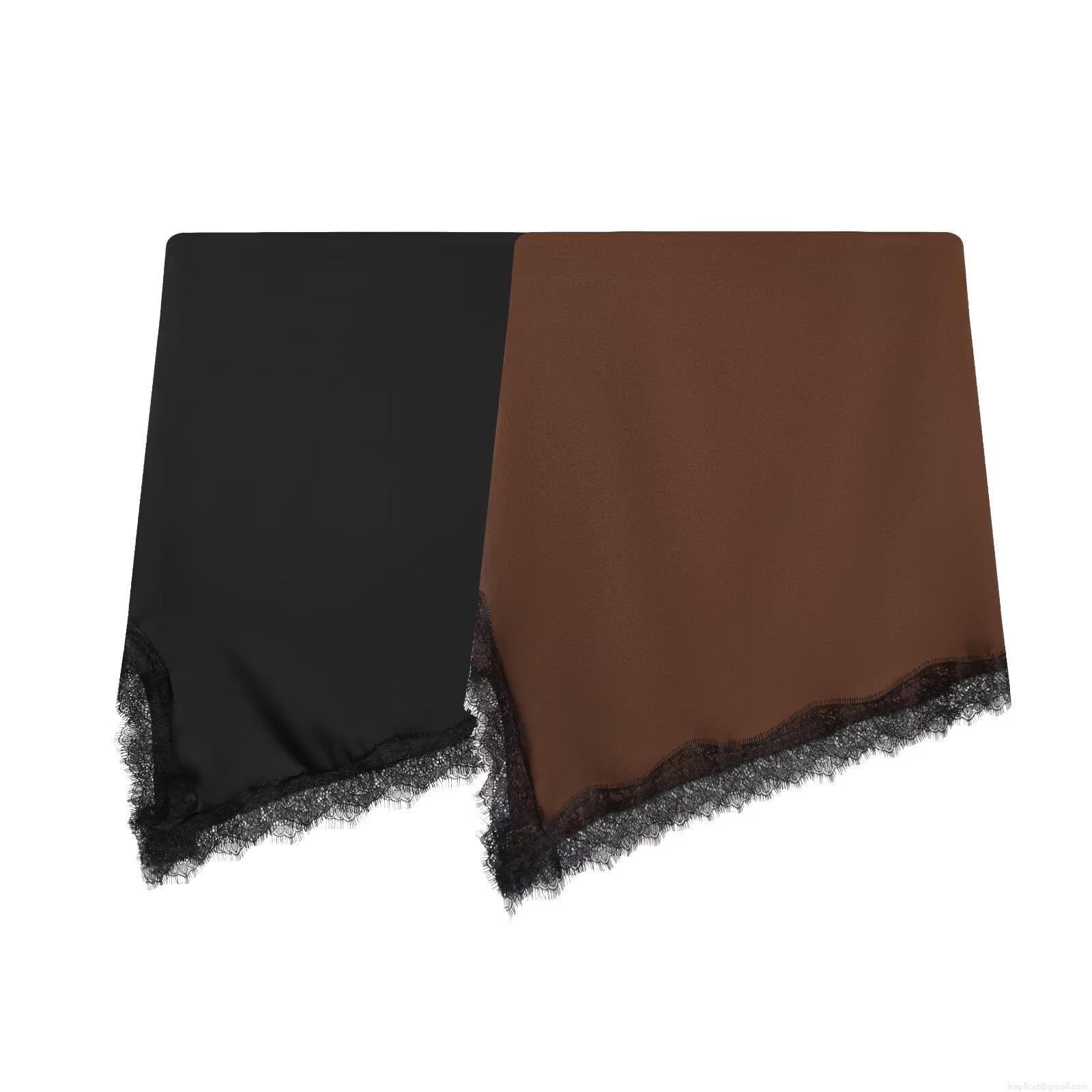 Women's Sexy Satin Mini Skirt Irregular Hem With Black Lace Trim Slit High Waist Casual Summer Streetwear Party Short Skirt