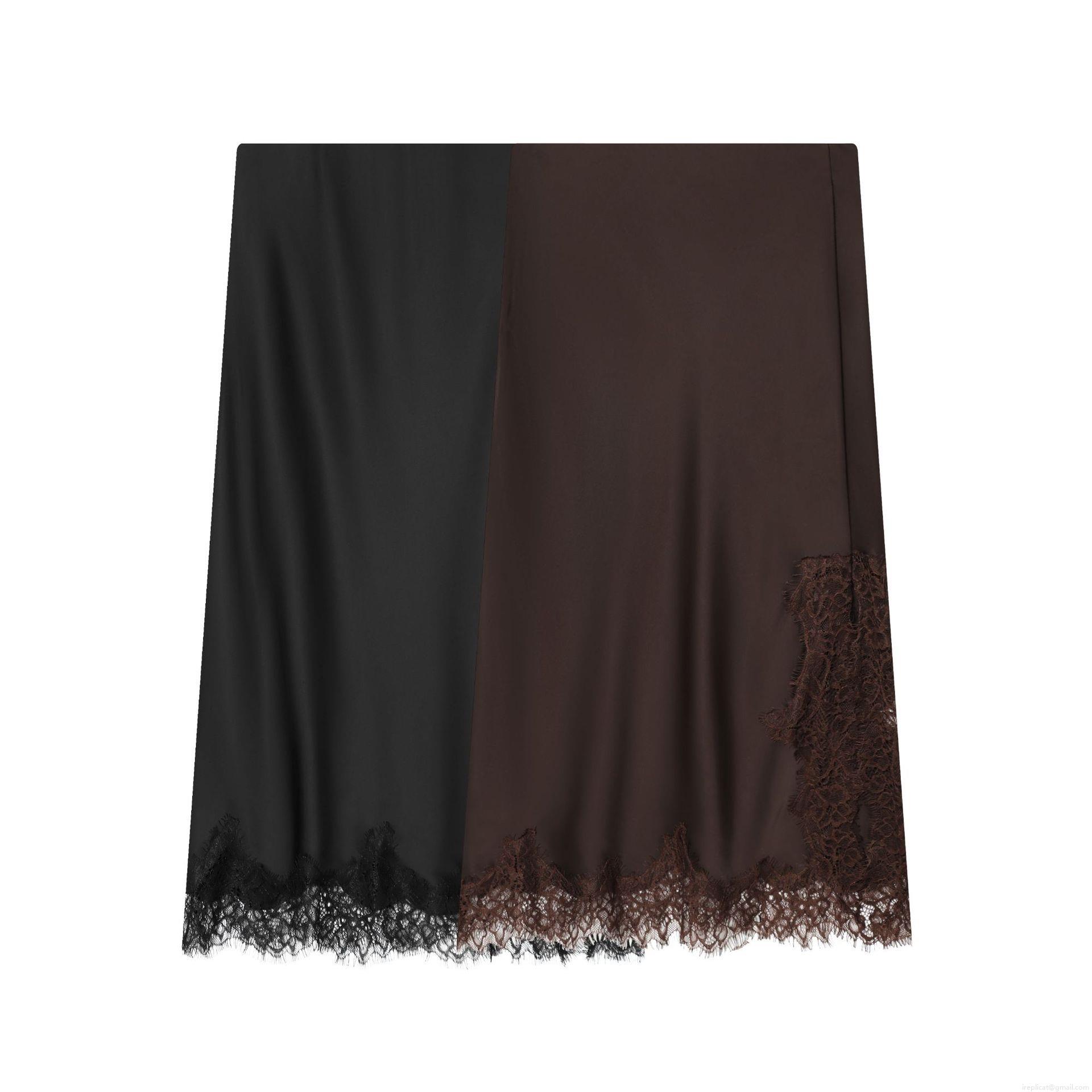 Women's Fashion Satin Midi Skirt Elegant Spliced Color Block Side Eyelash Lace Trim Straight Skirt Sexy Silk Feeling Skirt For Party Casual Daily Wear
