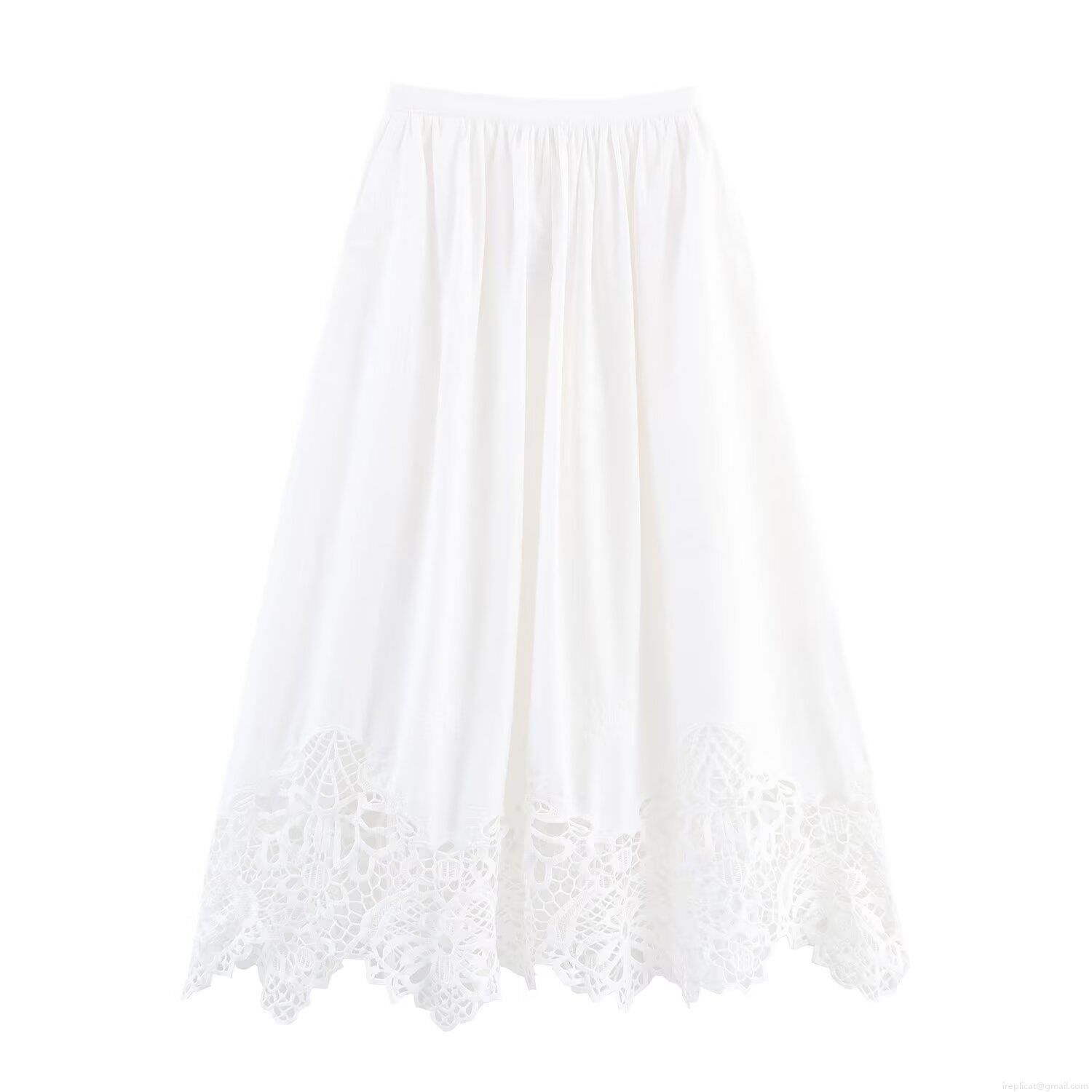 Women's Summer Elegant White Lace Embroidery Midi Skirt Sweet Hollow Out Cotton Blend A-Line Skirt High Waist Casual Daily Bottoms