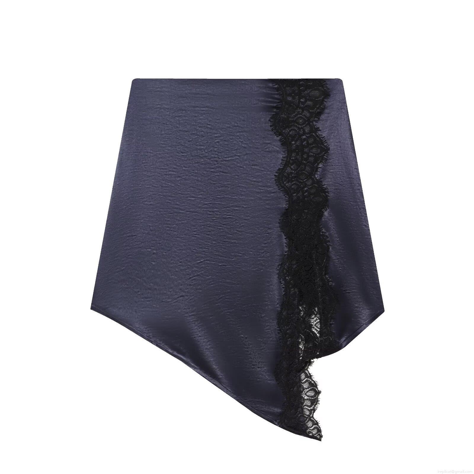 Women's Satin Lace Patchwork Mini Skirt Asymmetric Hem Sexy Bodycon High Waist Skirt For Party Club Streetwear
