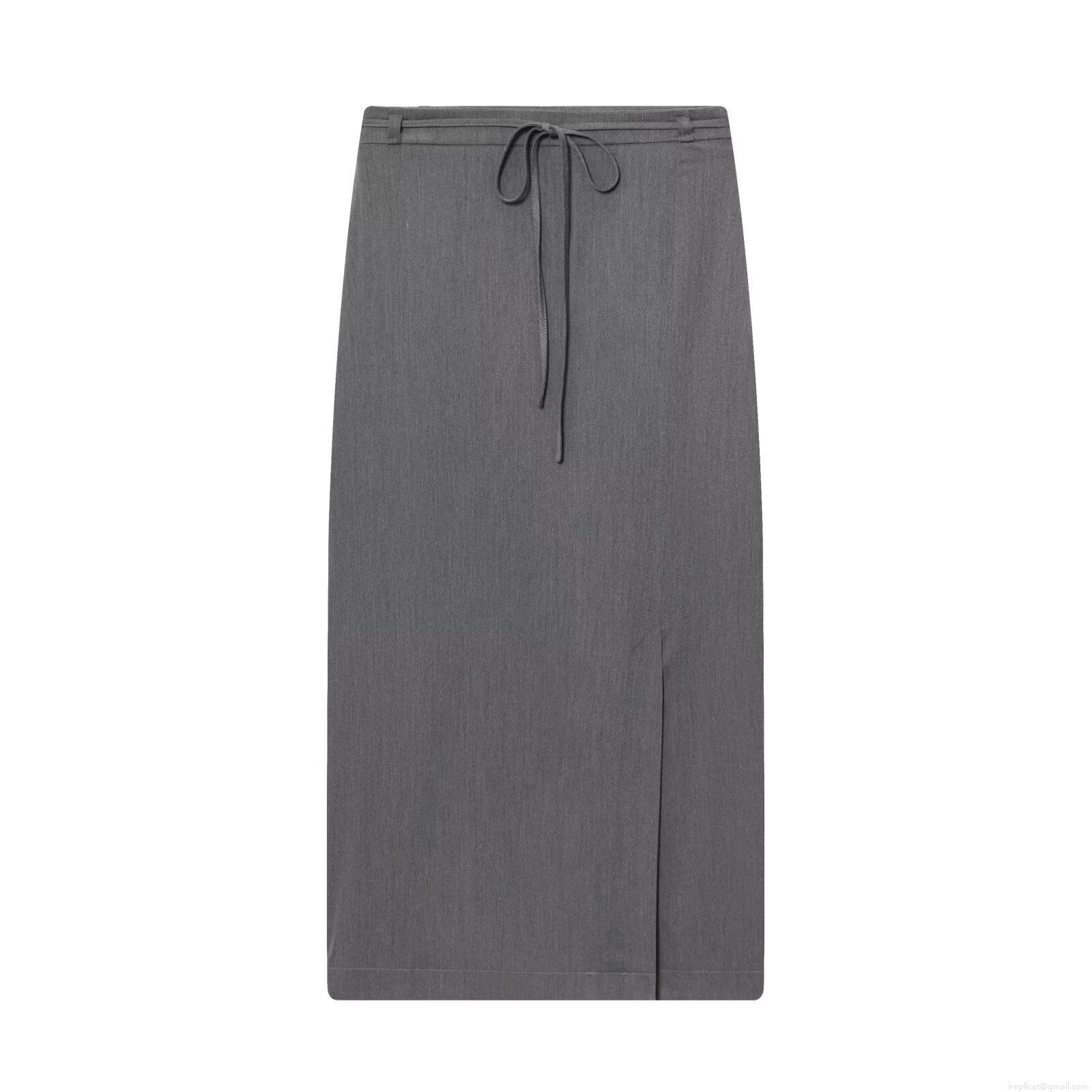 Women's Minimalist High Waist Straight Midi Skirt With Belt Elegant Solid Color Slit Office Business Casual Skirt For Women Polyester Spandex Blend