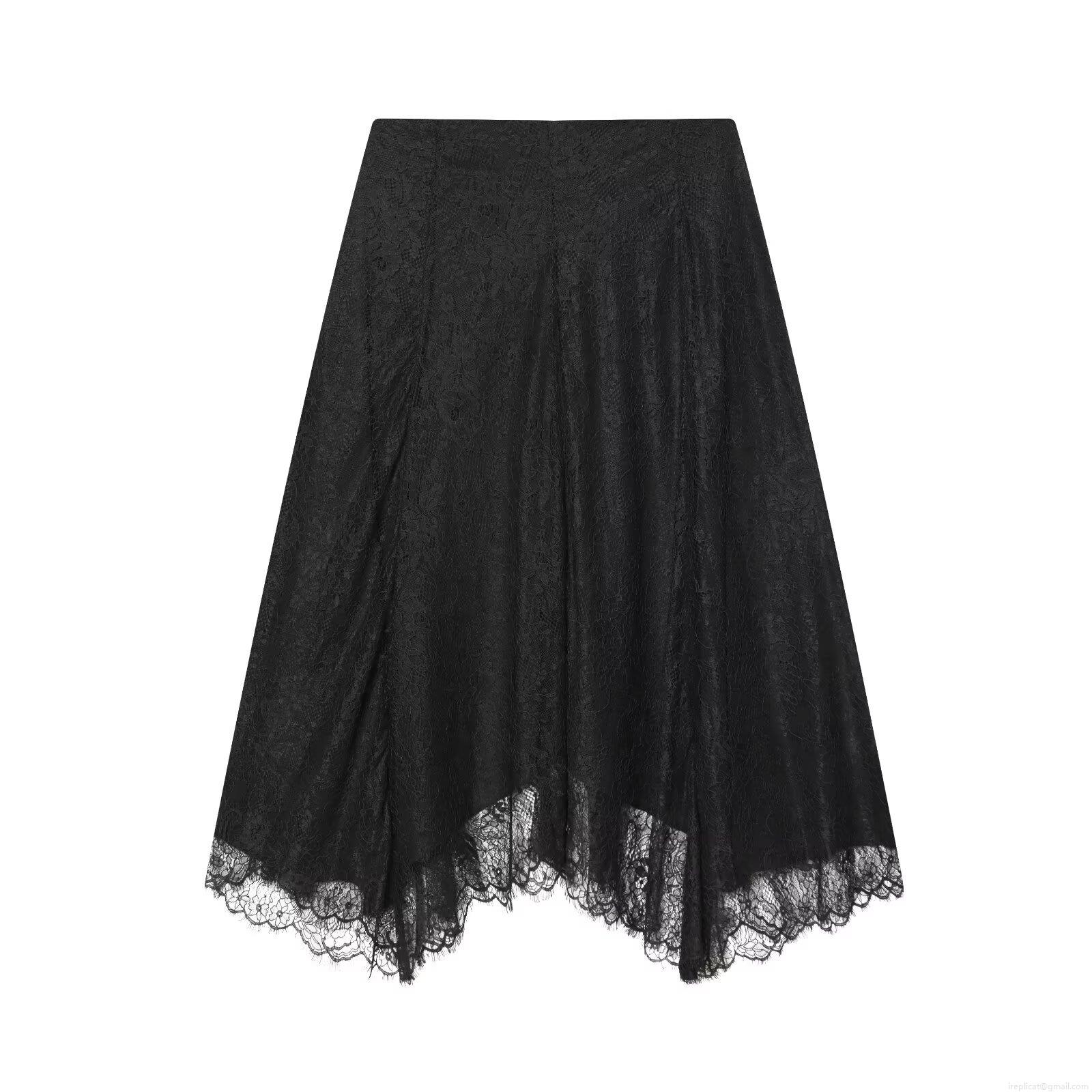 Women's Elegant Black Lace Midi Skirt A-Line High Waisted Irregular Hem Floral Embroidery Commute Party Skirt