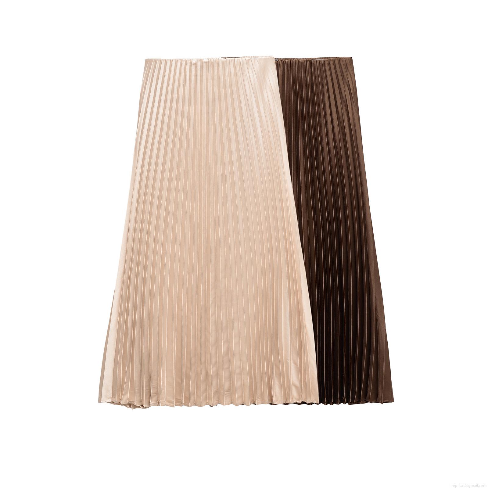 Women's Pleated Midi Skirt High Waist Satin Texture A-Line Flowy Long Skirt Elegant Solid Color Polyester Bottoms for Ladies Party Daily Wear
