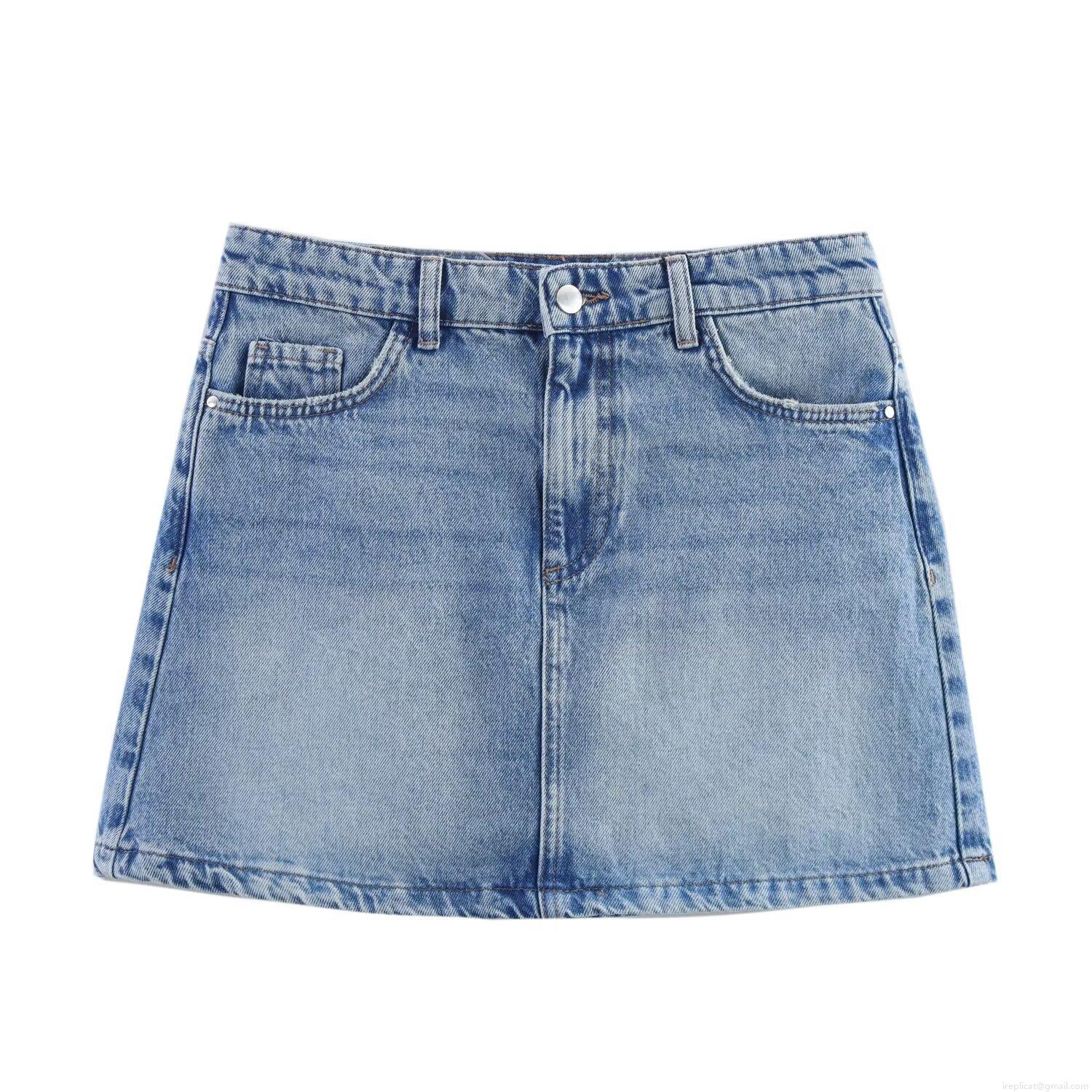 Women's Casual Washed Denim Mini Skirt High Waist A-Line Jean Short Skirt Streetwear Light Blue 5-Pocket Sexy Bodycon Skirt For Ladies