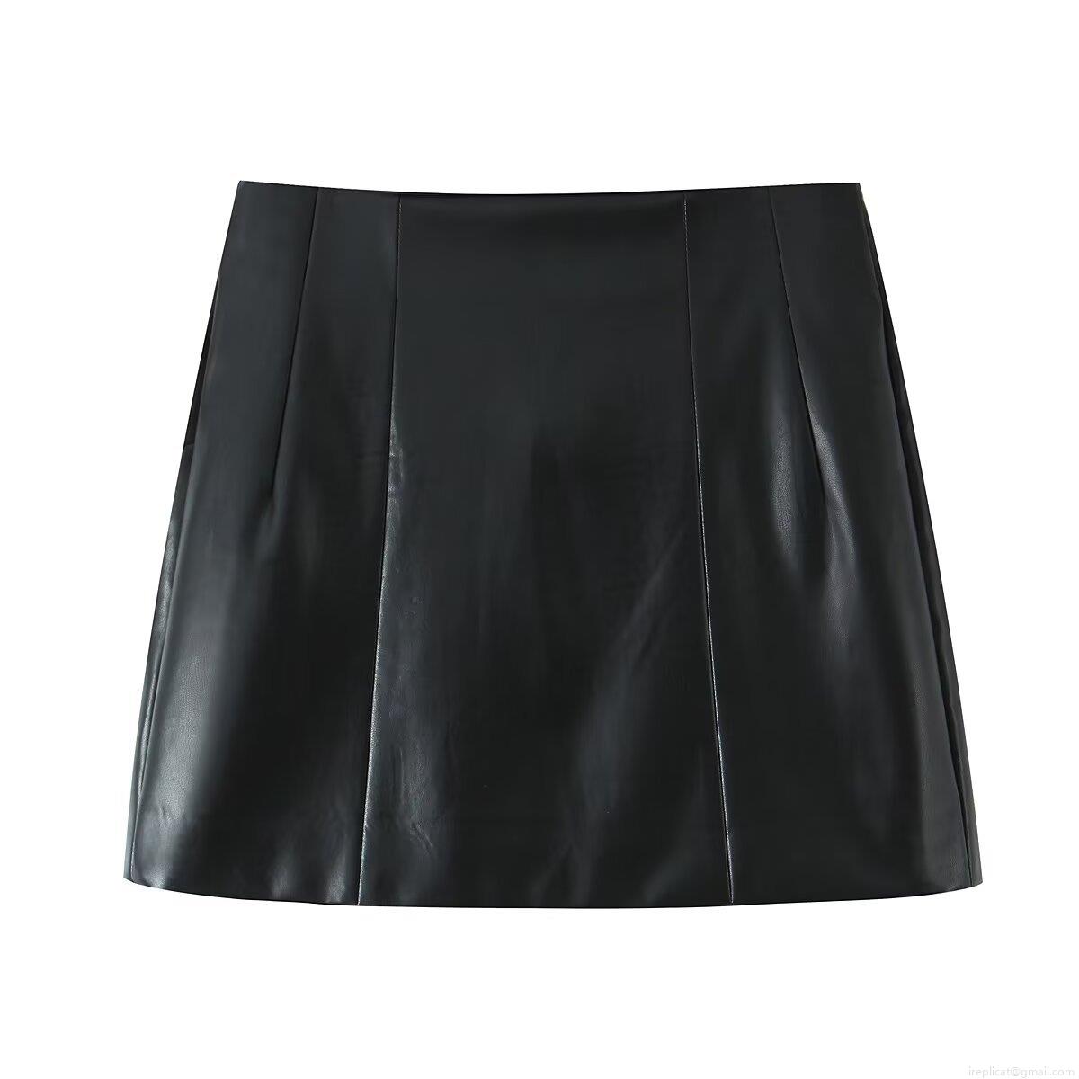 Women's Sexy High Waist PU Leather Mini Skirt A-Line Solid Black Short Skirt With Back Zipper For Streetwear Party Clubwear Night Out Fashion Ladies
