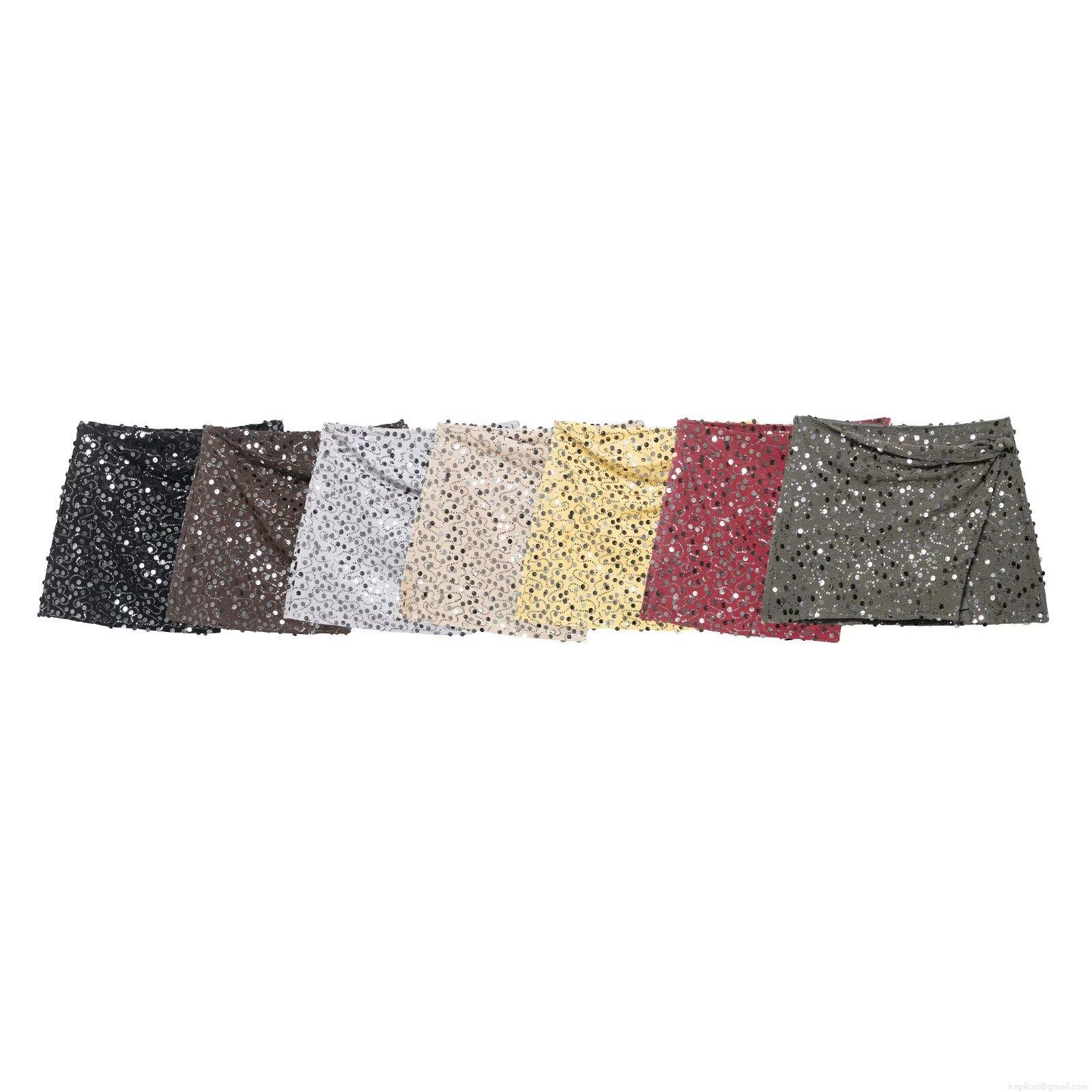 Women's Sexy Sparkly Sequin Mini Skirt Bodycon Wrap Short Skirts For Party Clubwear Shiny 100% Polyester Bottoms Nightclub Fashion