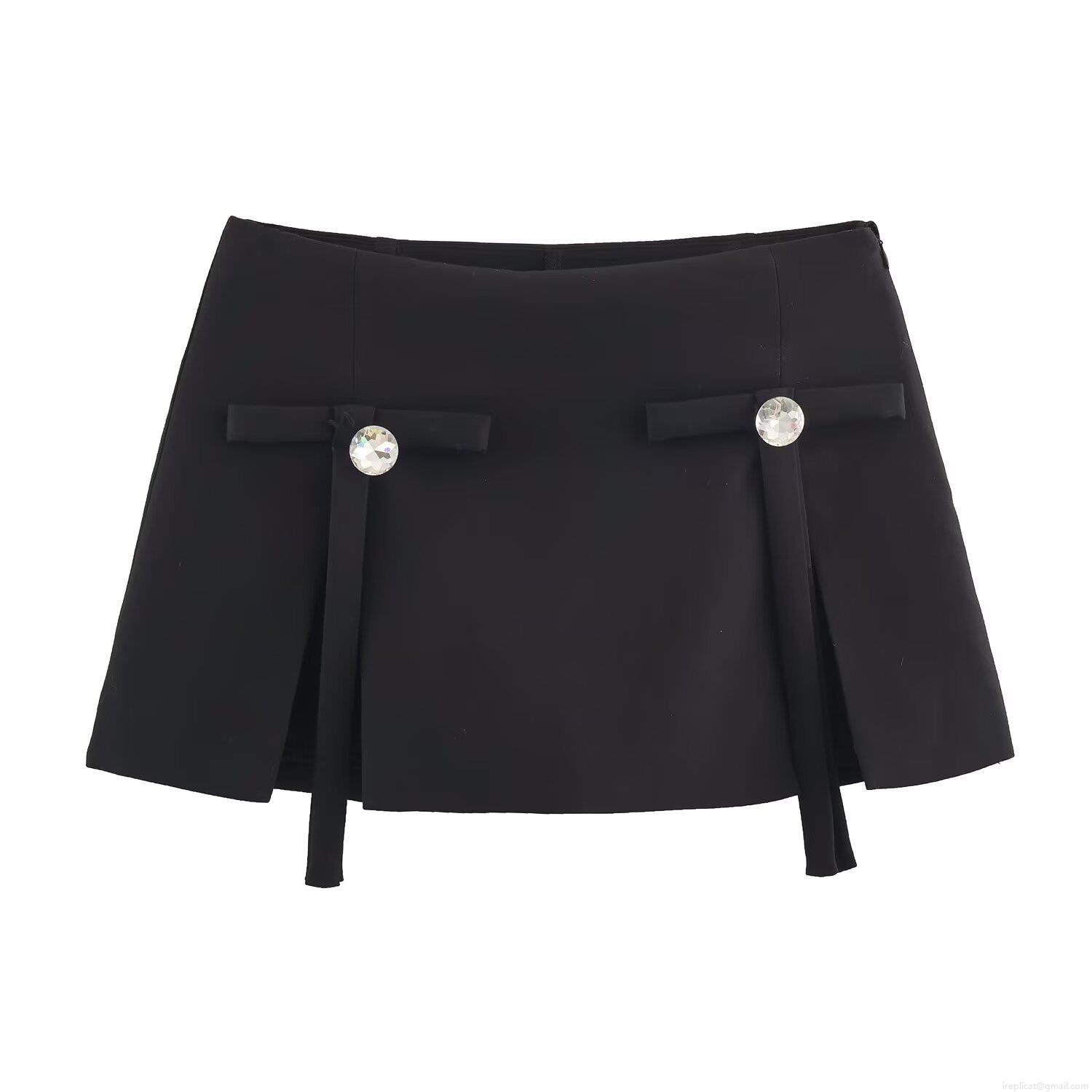 Sexy Street Style Women's Black Polyester Skort Mini Skirt With Rhinestone Jewelry Bow Ribbon Decoration Pleated A-Line Skort For Party Club Night Out Sexy Street Style Women's Black Polyester Skort Mini Skirt With Rhinestone Jewelry Bow Ribbon Decoration Pleated A-Line Skort For Party Club Night Out