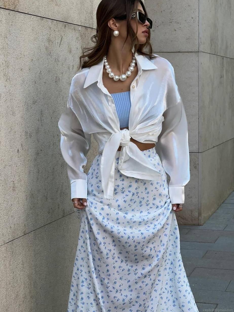 Women's Sweet Floral Print Midi Skirt High Waist A-Line Long Skirt Elegant Polyester Satin Muslim Chic Skirts For Lady Daily Vacation