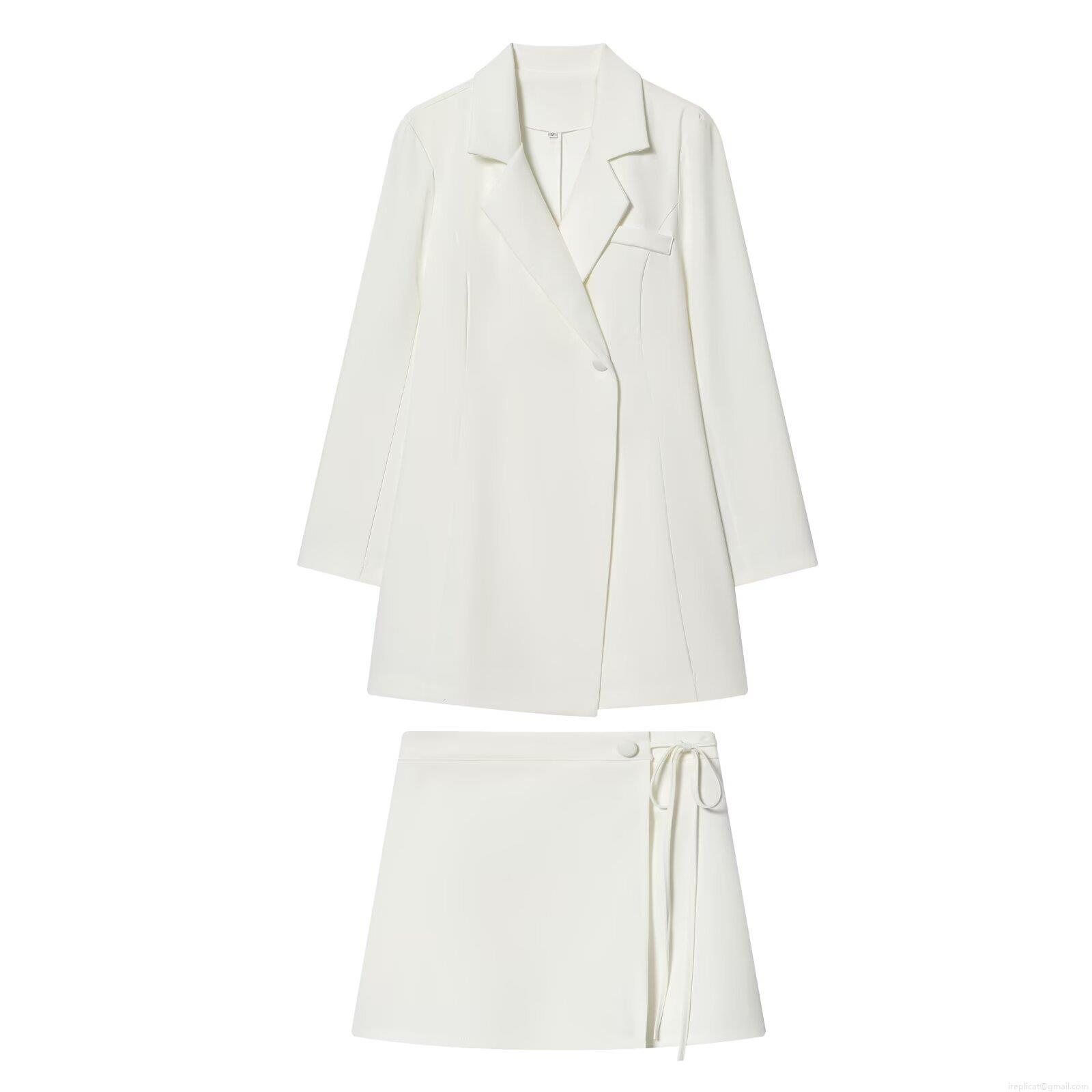 Women's Elegant Blazer and Skirt Two Piece Set Polyester Notched Lapel Single Button Jacket Wrap Tie Short Skirt Office Professional Commute Style Suits