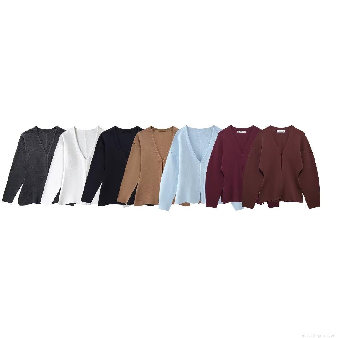 Women's Casual Ribbed Knit Two Piece Set V-Neck Long Sleeve Cardigan And Slim Fit High Waist Mini Skirt Separates Set For Autumn Winter