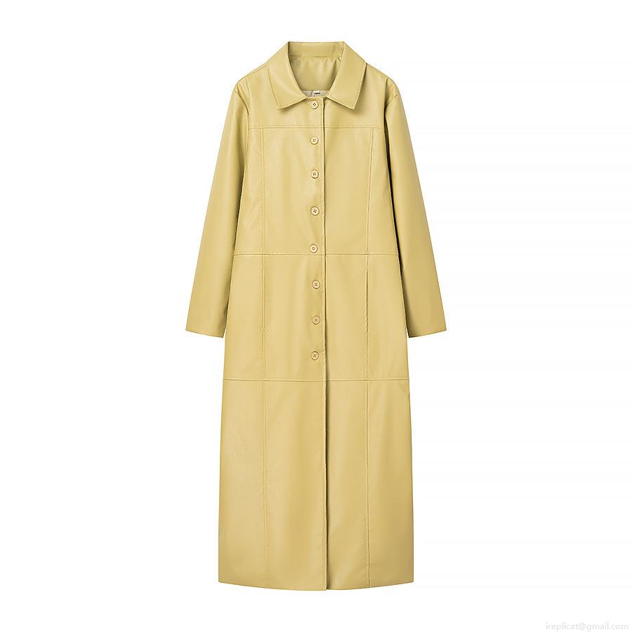 Women's Fashion PU Leather Two Piece Set Long Sleeve Single Breasted Coat And High Waist Midi Skirt Solid Color Spring Autumn Streetwear Outfits