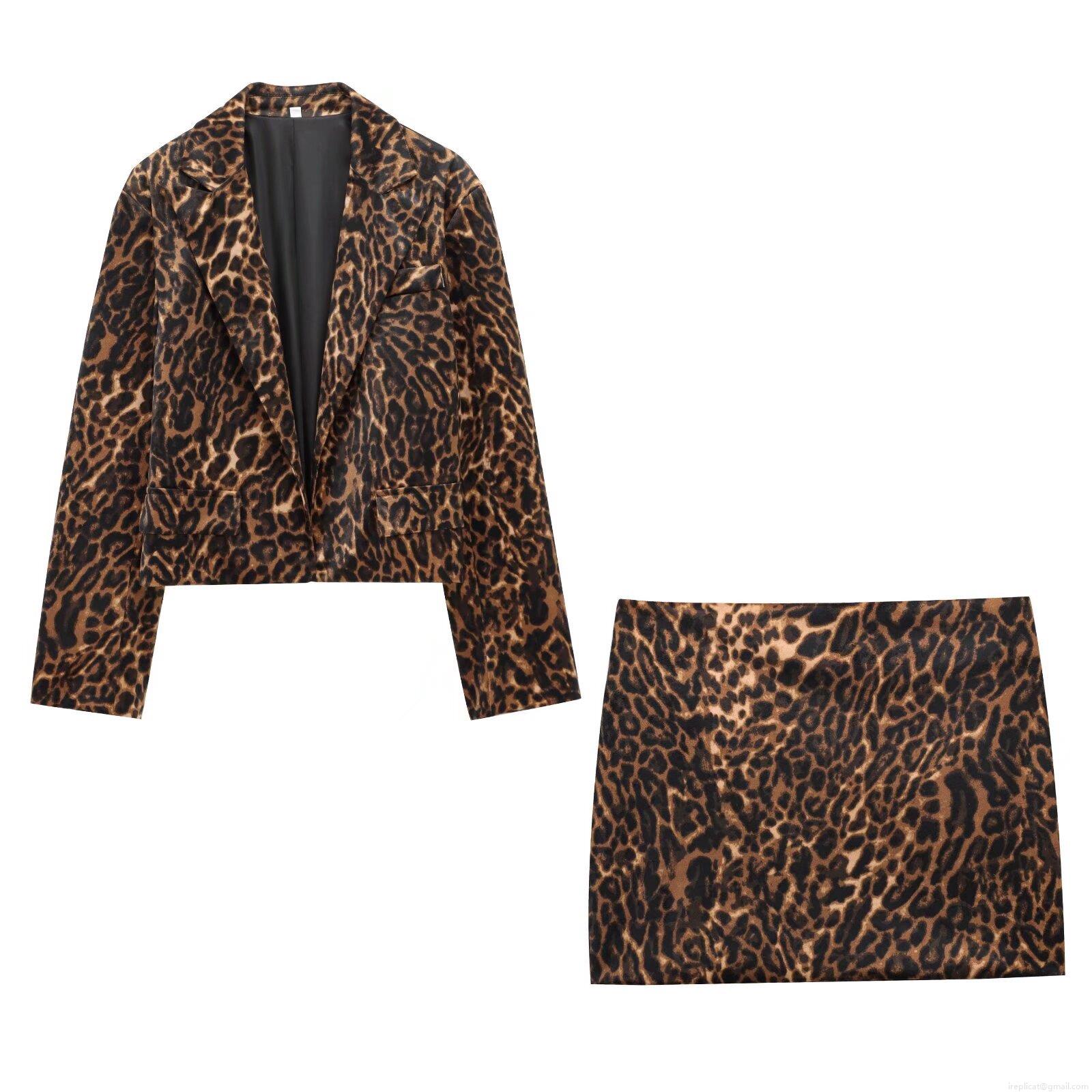 Women's Leopard Print Blazer and Mini Skirt 2-Piece Set Polyester Long Sleeve Jacket and High Waist Short Skirt Outfit for Streetwear Party Office Spring Women's Leopard Print Blazer and Mini Skirt 2-Piece Set Polyester Long Sleeve Jacket and High Waist Short Skirt Outfit for Streetwear Party Office Spring