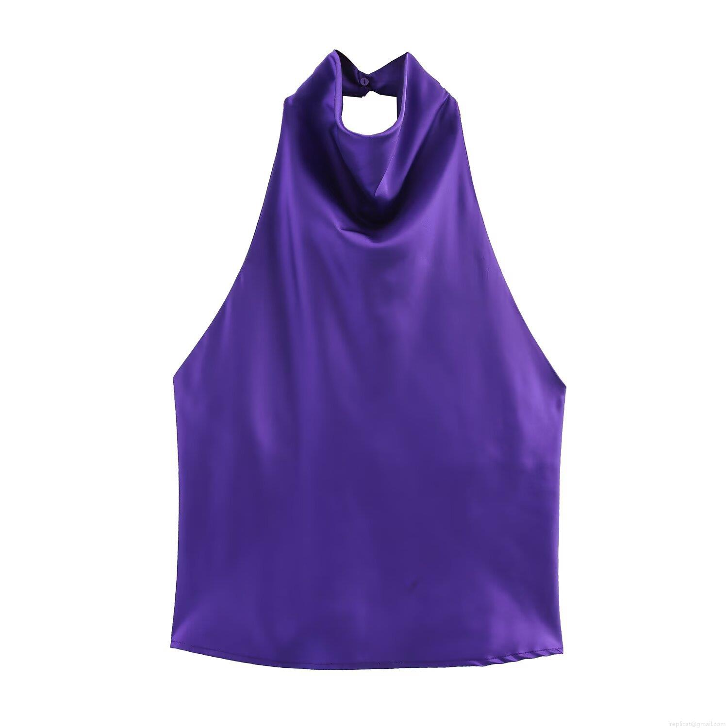 Women's Elegant Purple Satin Two Piece Set Halter Neck Sleeveless Backless Top and Ruched High Slit Midi Skirt Polyester Solid Color Streetwear Party Outfit Women's Elegant Purple Satin Two Piece Set Halter Neck Sleeveless Backless Top and Ruched High Slit Midi Skirt Polyester Solid Color Streetwear Party Outfit