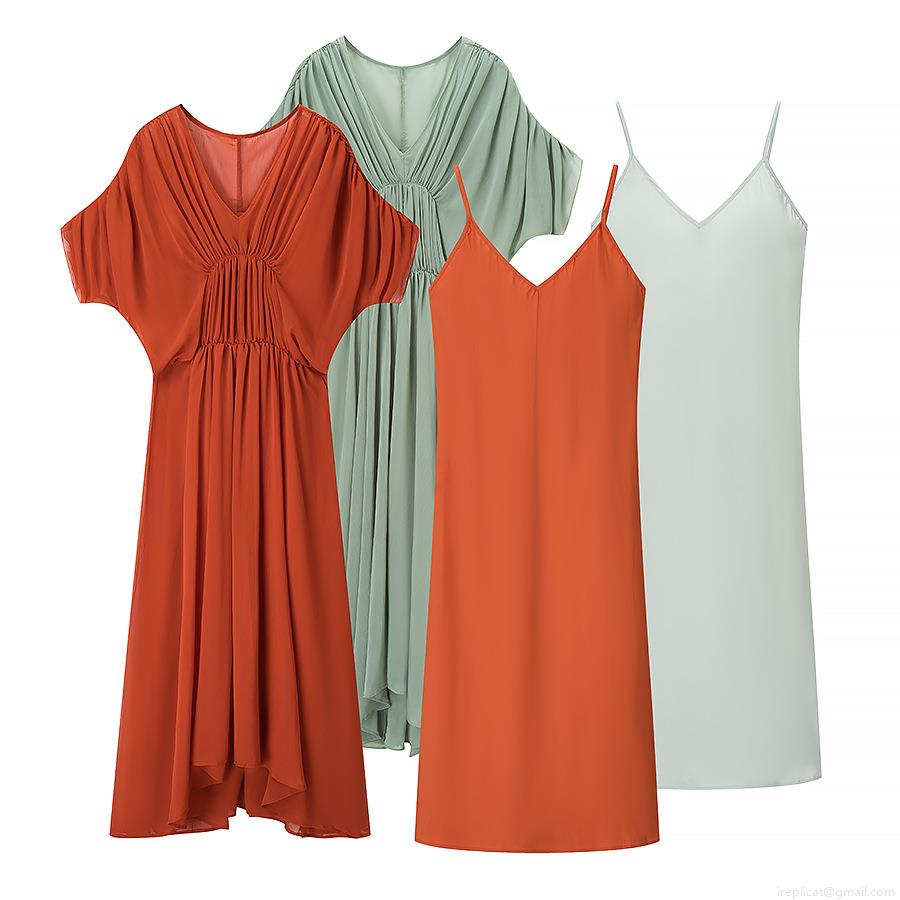 Women's 2-Piece Dress Set Silky Polyester V-Neck Pleated Wrap Maxi Dress With Spaghetti Strap Inner Cami Dress Elegant Solid Color Summer Party Outfits