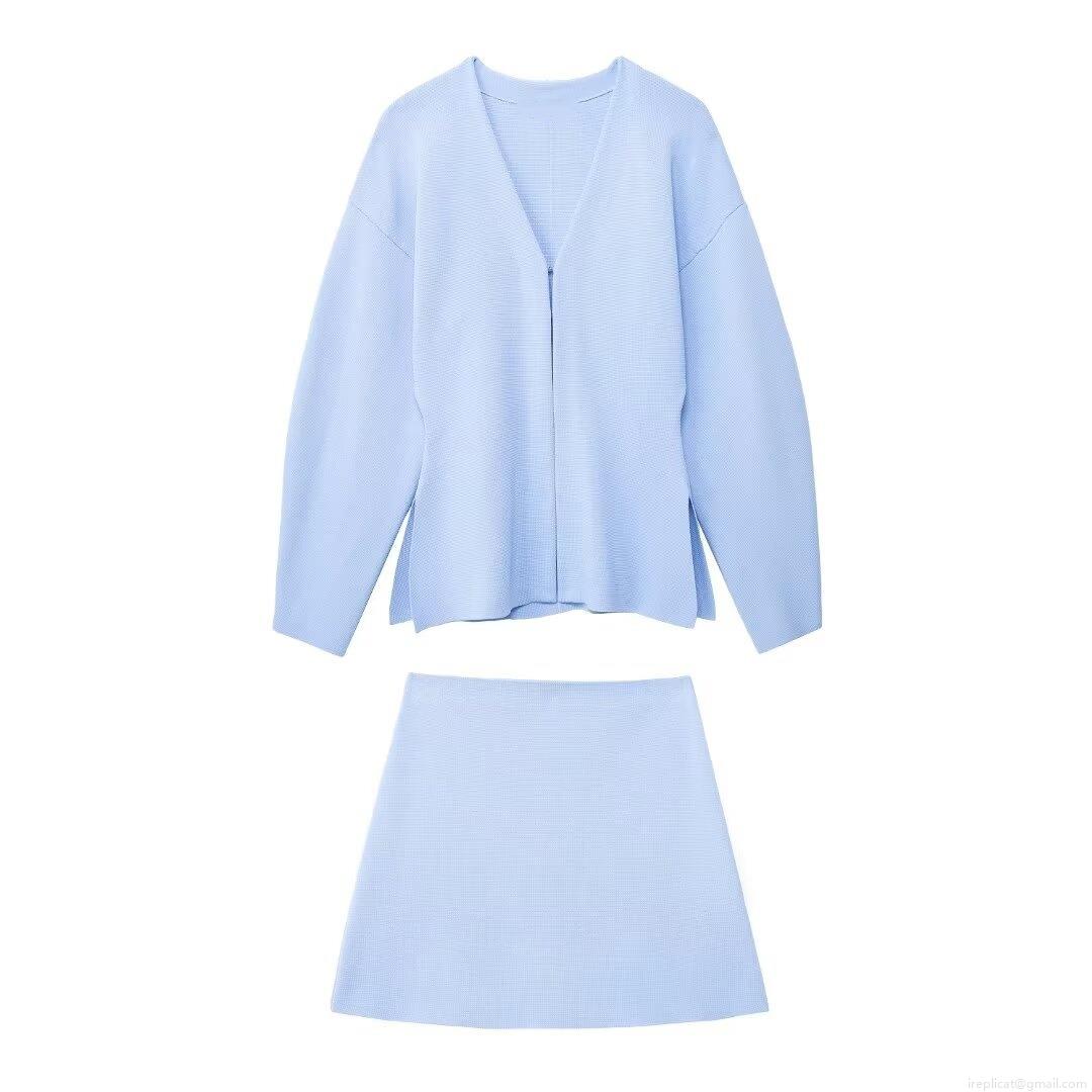 Women Elegant Knit 2 Piece Skirt Set V Neck Long Sleeve Cardigan And A Line Mini Skirt Solid Color Casual Commuter Office Lady Outfits