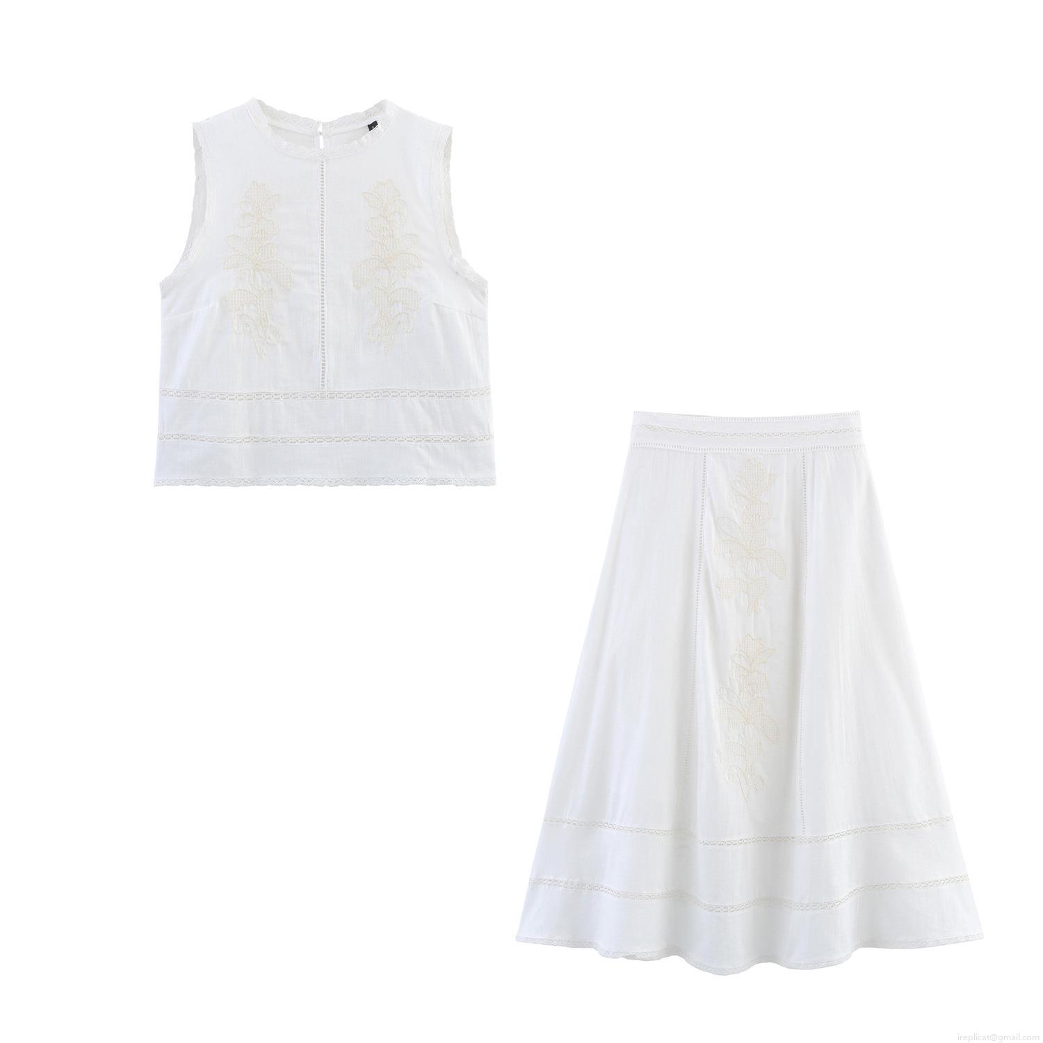 Women's Two Piece Set Cotton Blend Embroidered Lace Hollow Out Sleeveless Short Top And MIDI A-Line Skirt Summer Beach Casual Boho Chic Floral Elegant Outfit Women's Two Piece Set Cotton Blend Embroidered Lace Hollow Out Sleeveless Short Top And MIDI A-Line Skirt Summer Beach Casual Boho Chic Floral Elegant Outfit