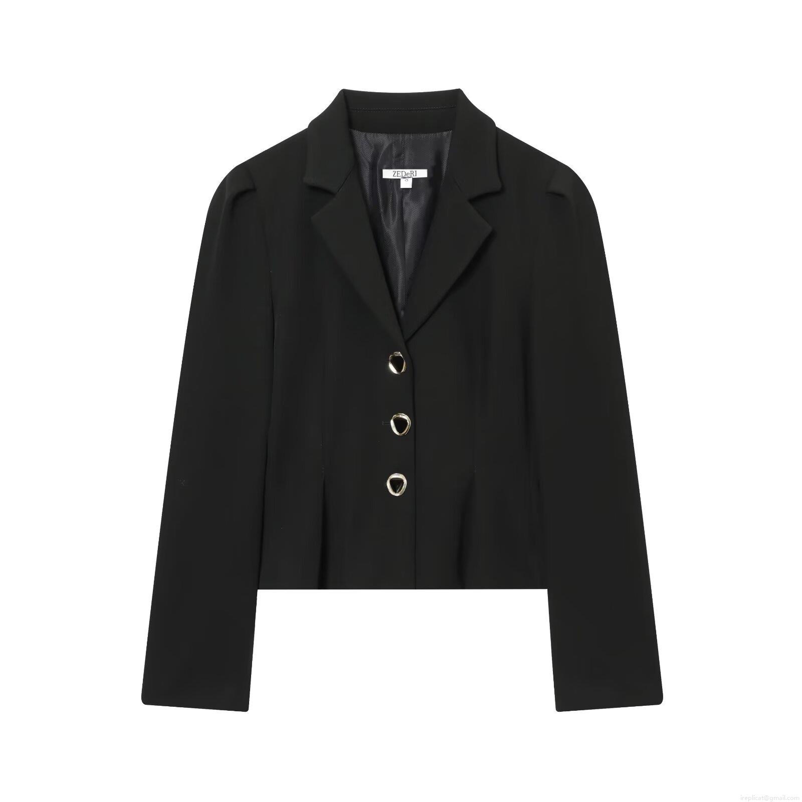 Women's Two Piece Skirt Set Puff Sleeve Waist Trimmed Blazer Jacket And High Waist Slit Midi Skirt Professional Chic Office Lady Streetwear Outfit