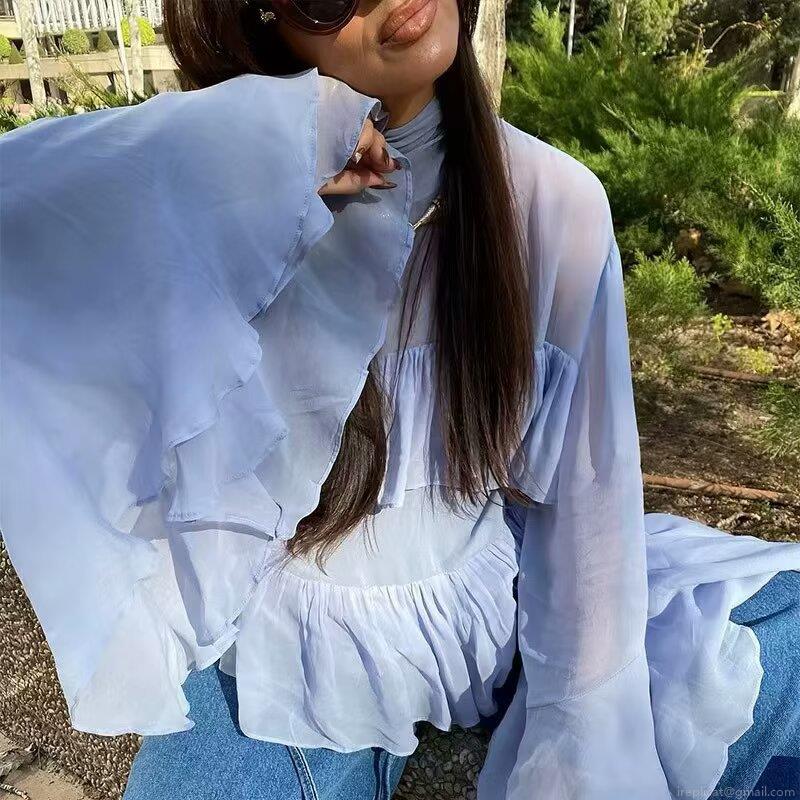 Elegant French Style Chiffon Ruffle Blouse Romantic Scarf Collar Layered Long Sleeve Loose Shirt Women Spring Fall Fashion Top Elegant French Style Chiffon Ruffle Blouse Romantic Scarf Collar Layered Long Sleeve Loose Shirt Women Spring Fall Fashion Top
