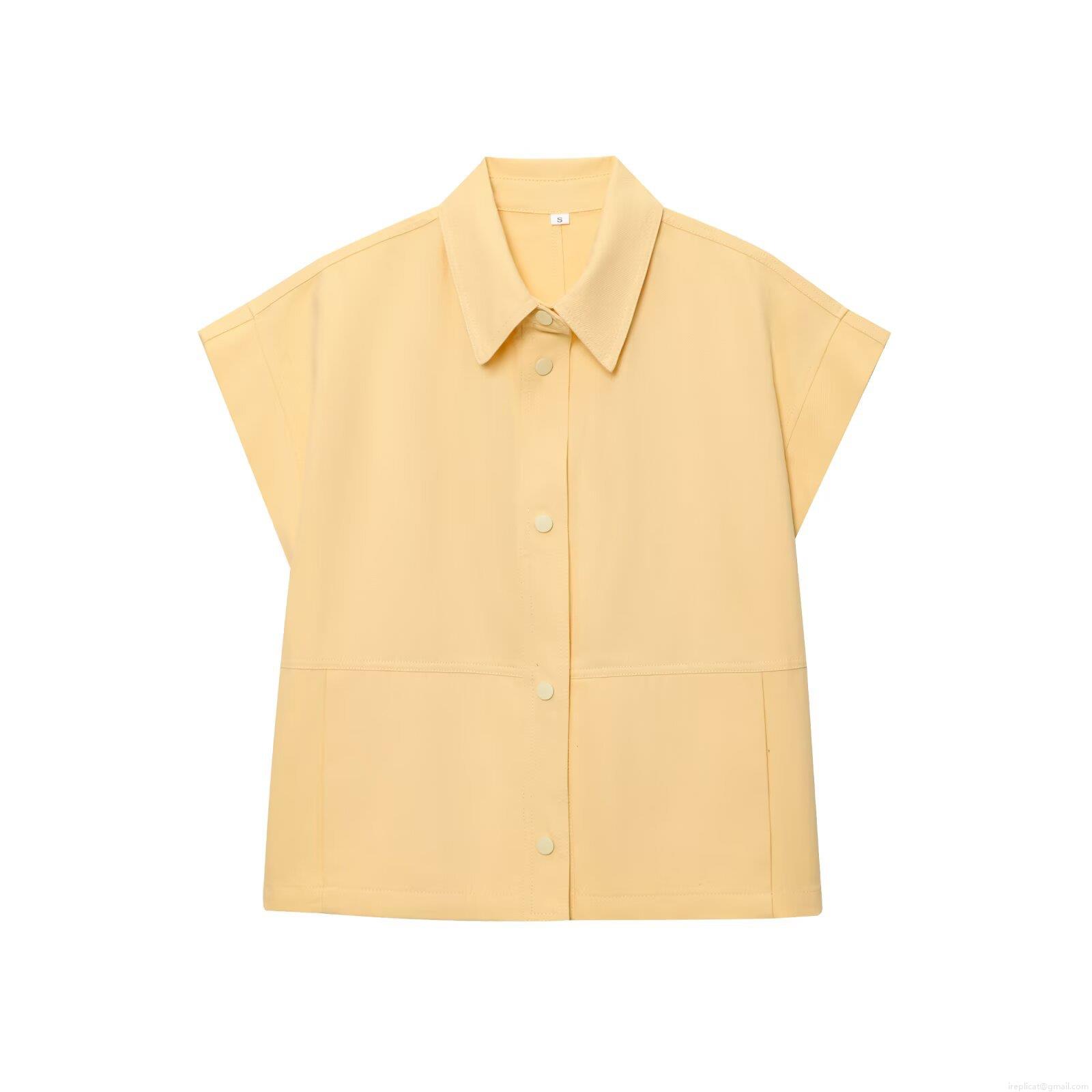 Summer Loose Short Sleeve Lapel Button Down Shirt Women Casual Solid Color Polyester Blouse Streetwear Fashion Top Women Clothing Summer Loose Short Sleeve Lapel Button Down Shirt Women Casual Solid Color Polyester Blouse Streetwear Fashion Top Women Clothing