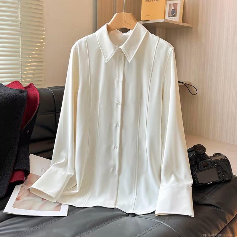 Elegant White Viscose Spandex Blouse Women Long Sleeve Shirt Commute Slim Fit Lapel Collar Single Breasted Office Work Wear Formal Plain Basic Top Elegant White Viscose Spandex Blouse Women Long Sleeve Shirt Commute Slim Fit Lapel Collar Single Breasted Office Work Wear Formal Plain Basic Top