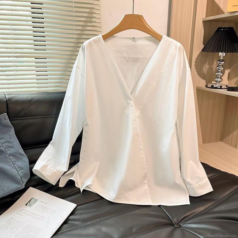 Women's Casual V-Neck Long Sleeve Shirt 95% Cotton 5% Spandex Loose Fit Minimalist Blouse For Daily Office Wear Soft Breathable White Top Women's Casual V-Neck Long Sleeve Shirt 95% Cotton 5% Spandex Loose Fit Minimalist Blouse For Daily Office Wear Soft Breathable White Top